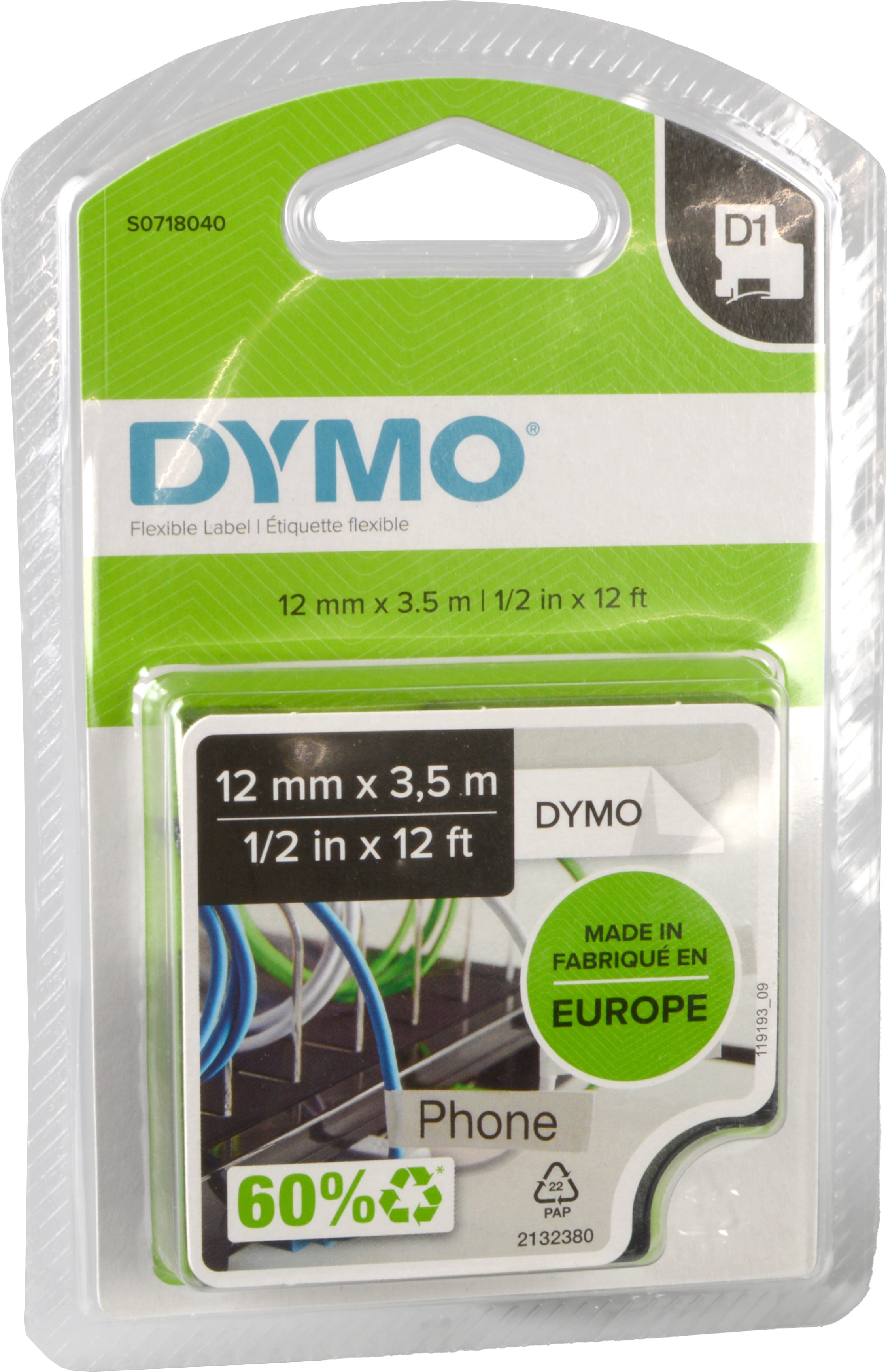 Dymo Label Band D1 16957 (S0718040) schwarz auf weiß 12mm x 3,5m