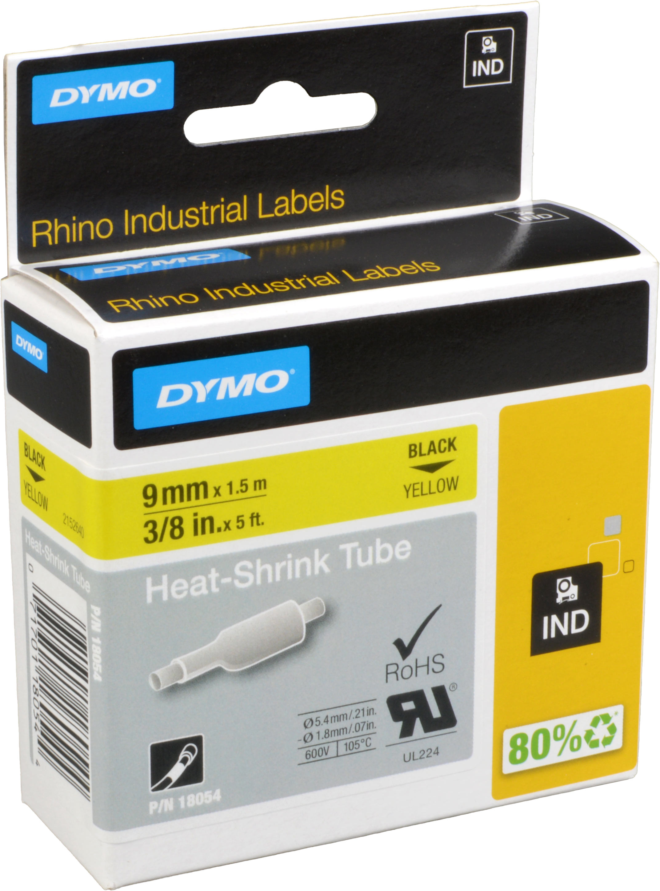 Dymo Schrumpfschlauch IND 18054 (S0718290) schwarz auf gelb  9mm x