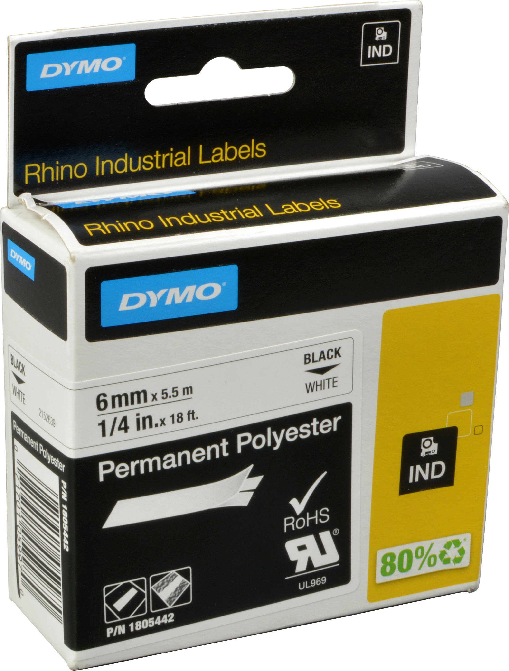 Dymo Label Band IND 1805442 schwarz auf weiß 6mm x 5,5m Polyester