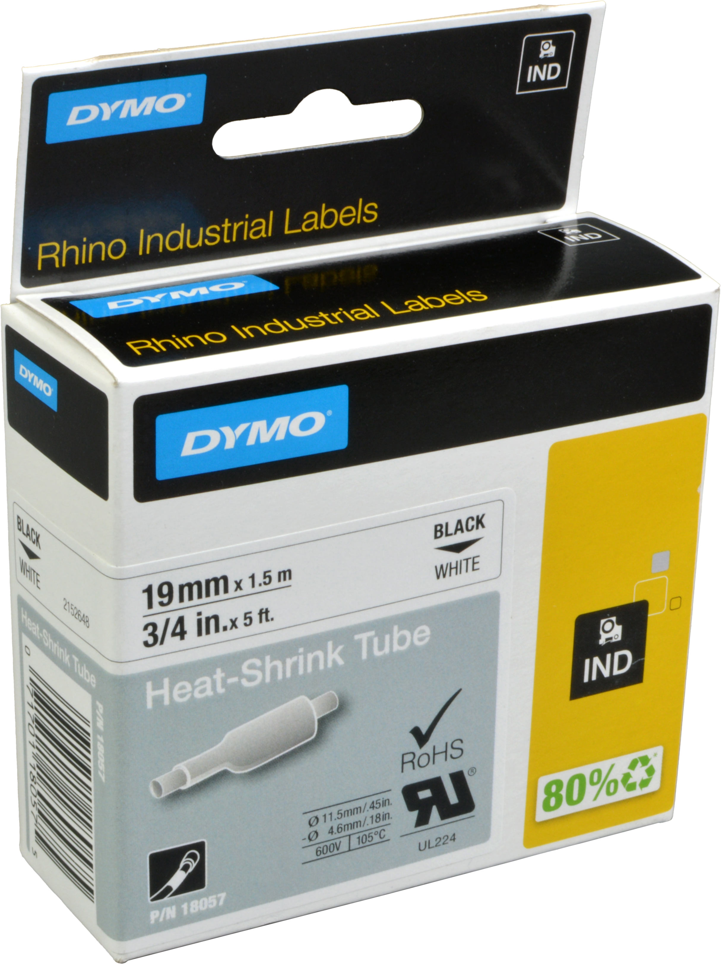 Dymo Schrumpfschlauch IND 18057 (S0718330) schwarz auf weiß 19mm x