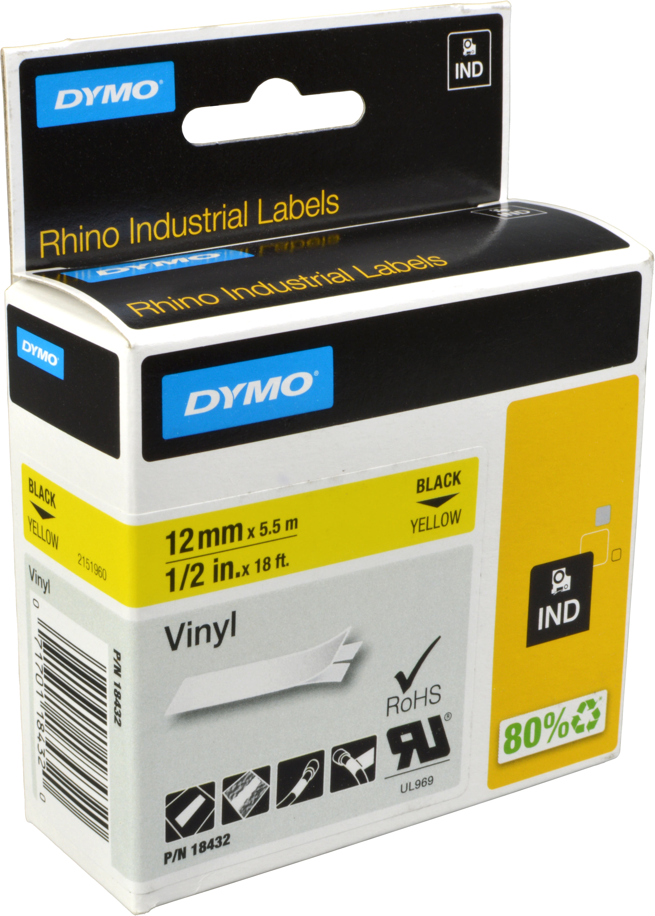 Dymo Label Band IND 18432 (S0718450) schwarz auf gelb 12mm x 5,5m