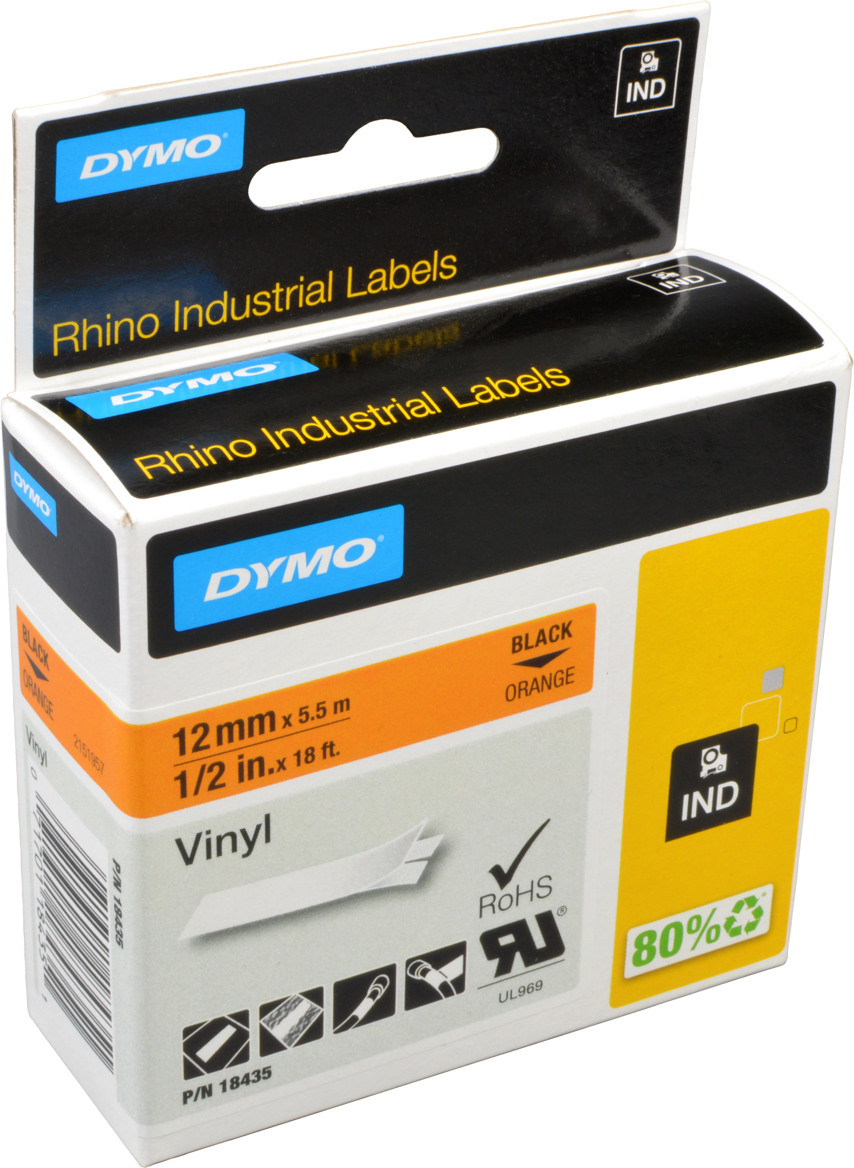 Dymo Label Band IND 18435 (S0718490) schwarz auf orange 12mm x 5,5m