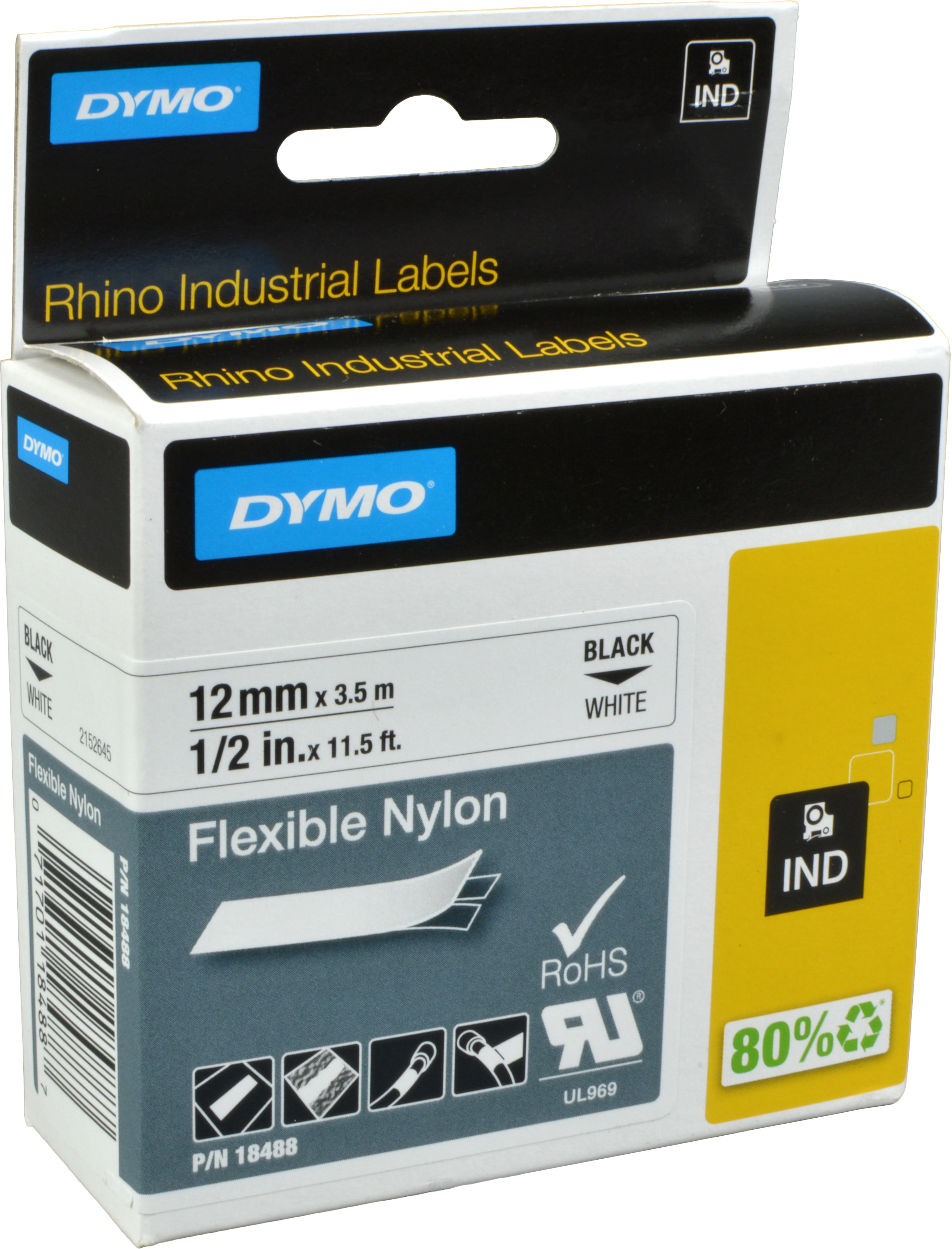 Dymo Label Band IND 18488 (S0718100) schwarz auf weiß 12mm x 3,5m