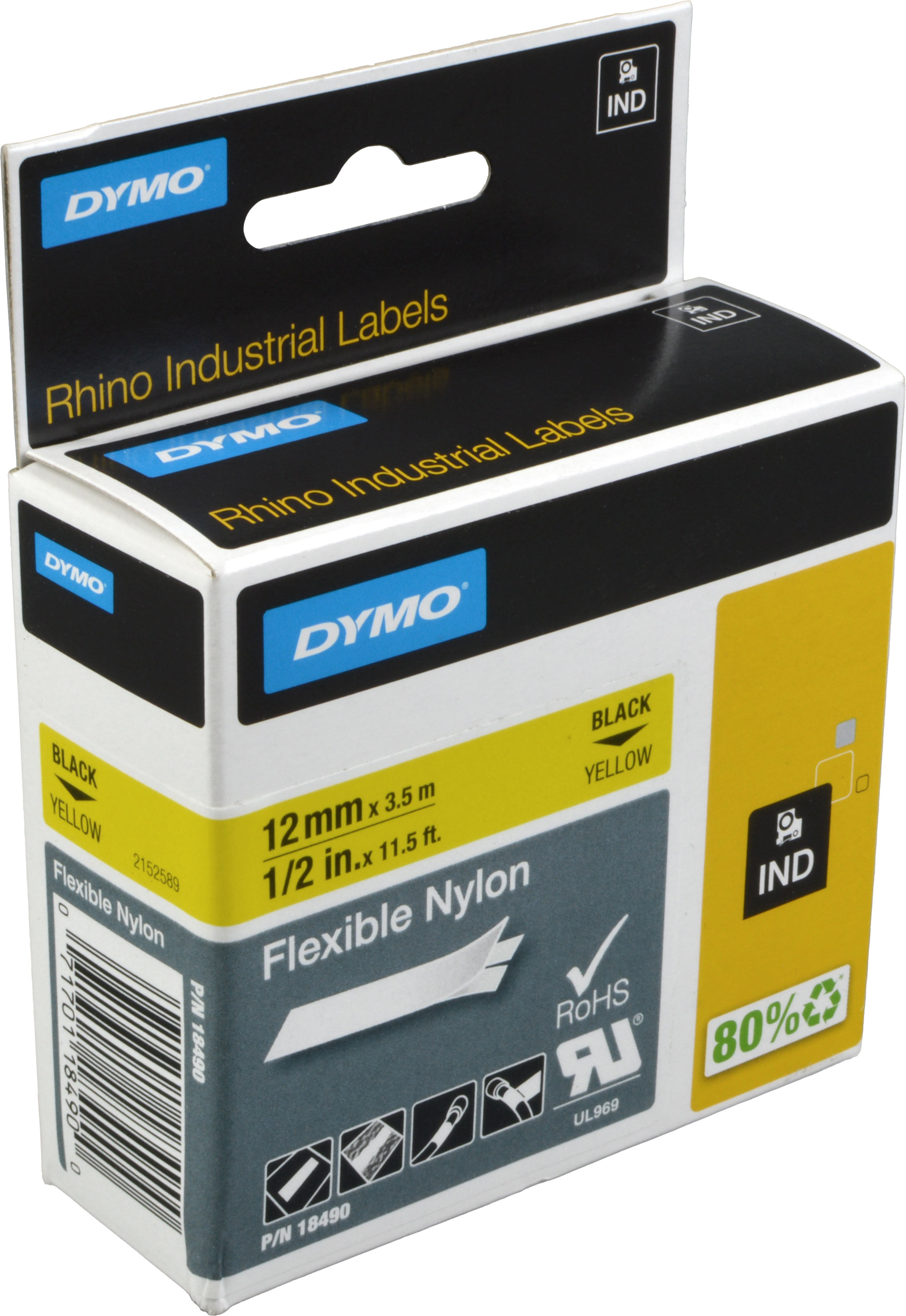 Dymo Label Band IND 18490 (S0718080) schwarz auf gelb 12mm x 3,5m