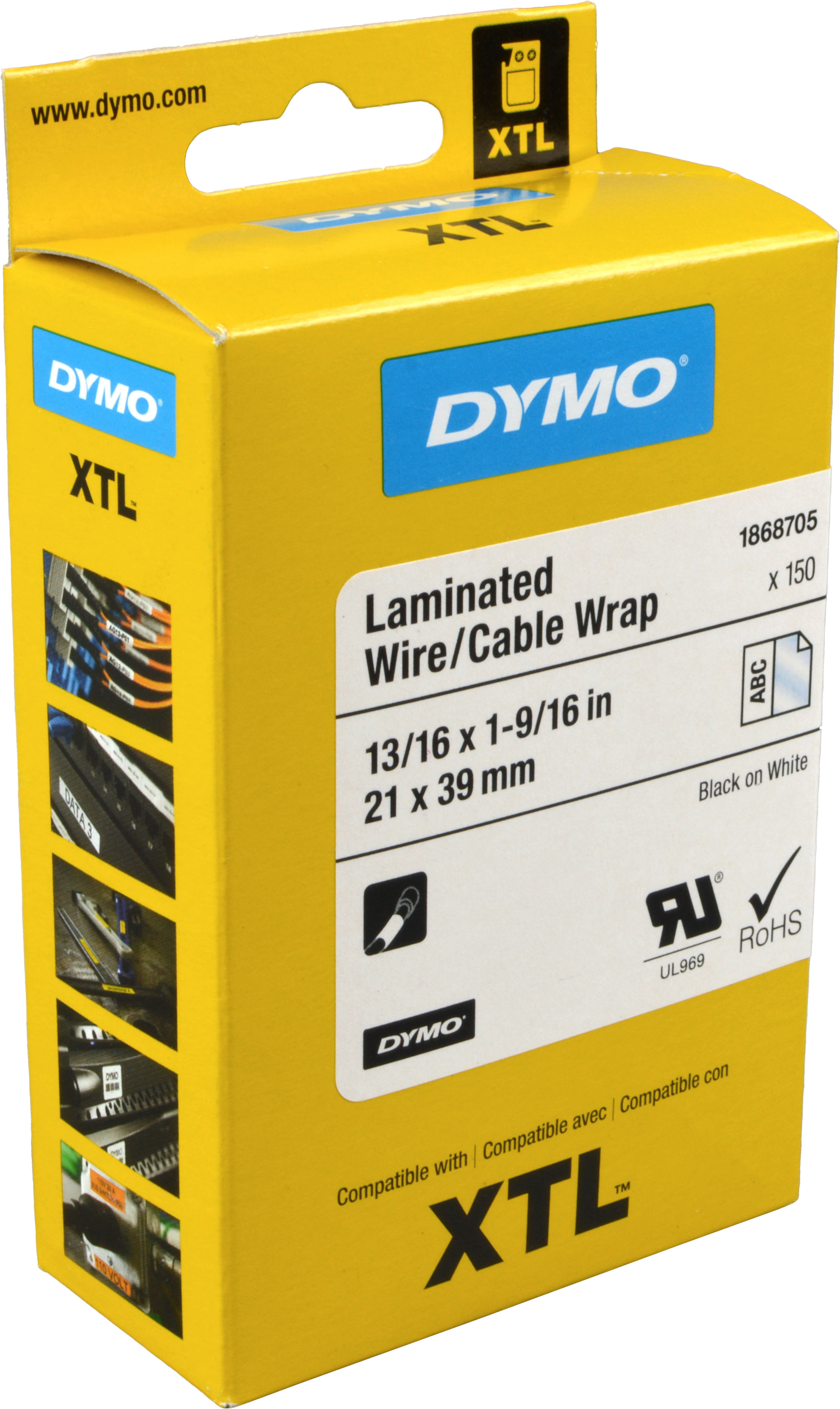 Dymo Label Band XTL 1868705 schwarz auf weiß, geschnitten laminiert