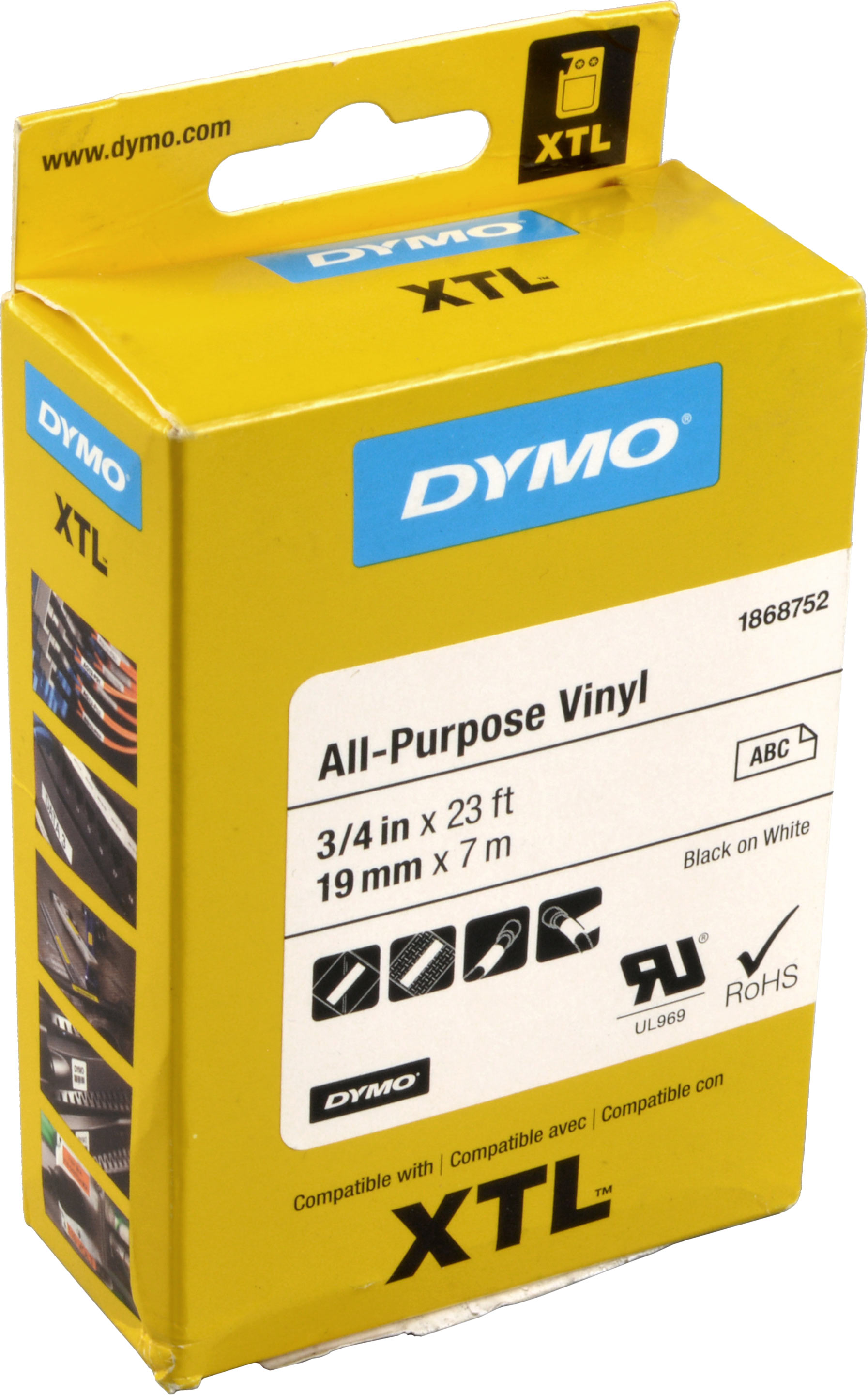 Dymo Label Band XTL 1868752 Vinyl  schwarz auf weiß  19mm x 7,5m