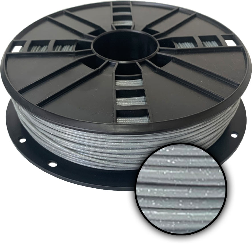 Ampertec 3D-Filament metallic PLA mit Glitzer grau 1.75mm 500g Spule