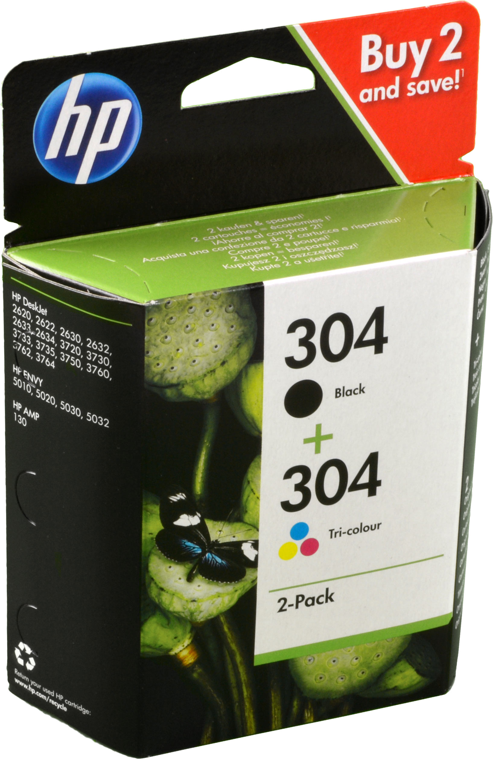 2 HP Tinten 3JB05AE  304  schwarz+color