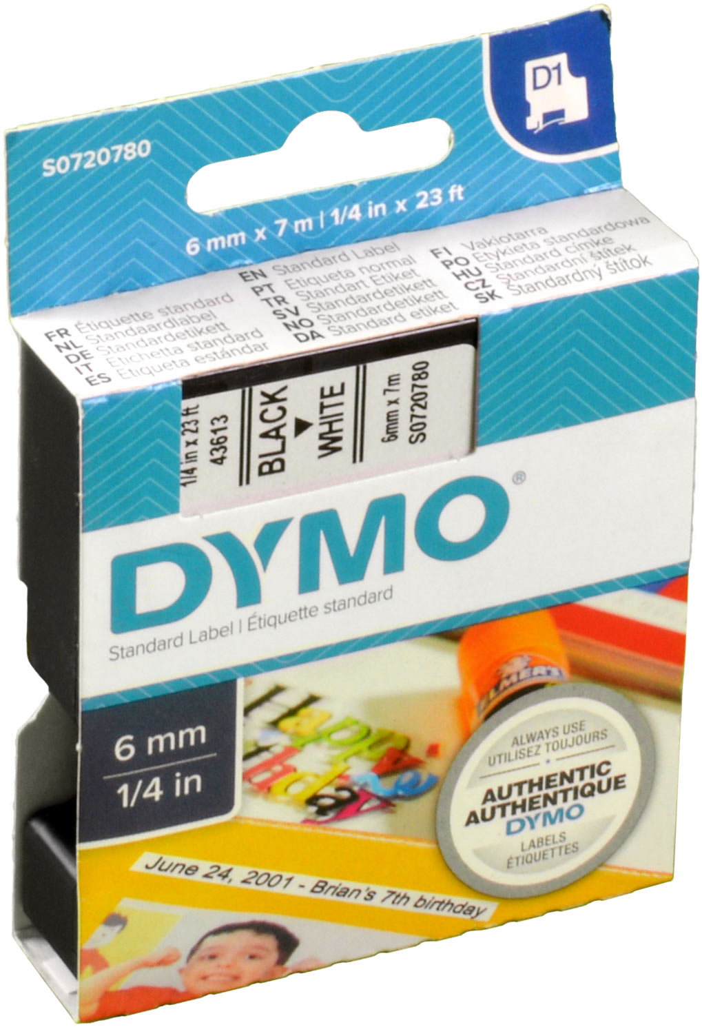 Dymo Label Band D1 43613 (S0720780) schwarz auf weiß 6mm x 7m