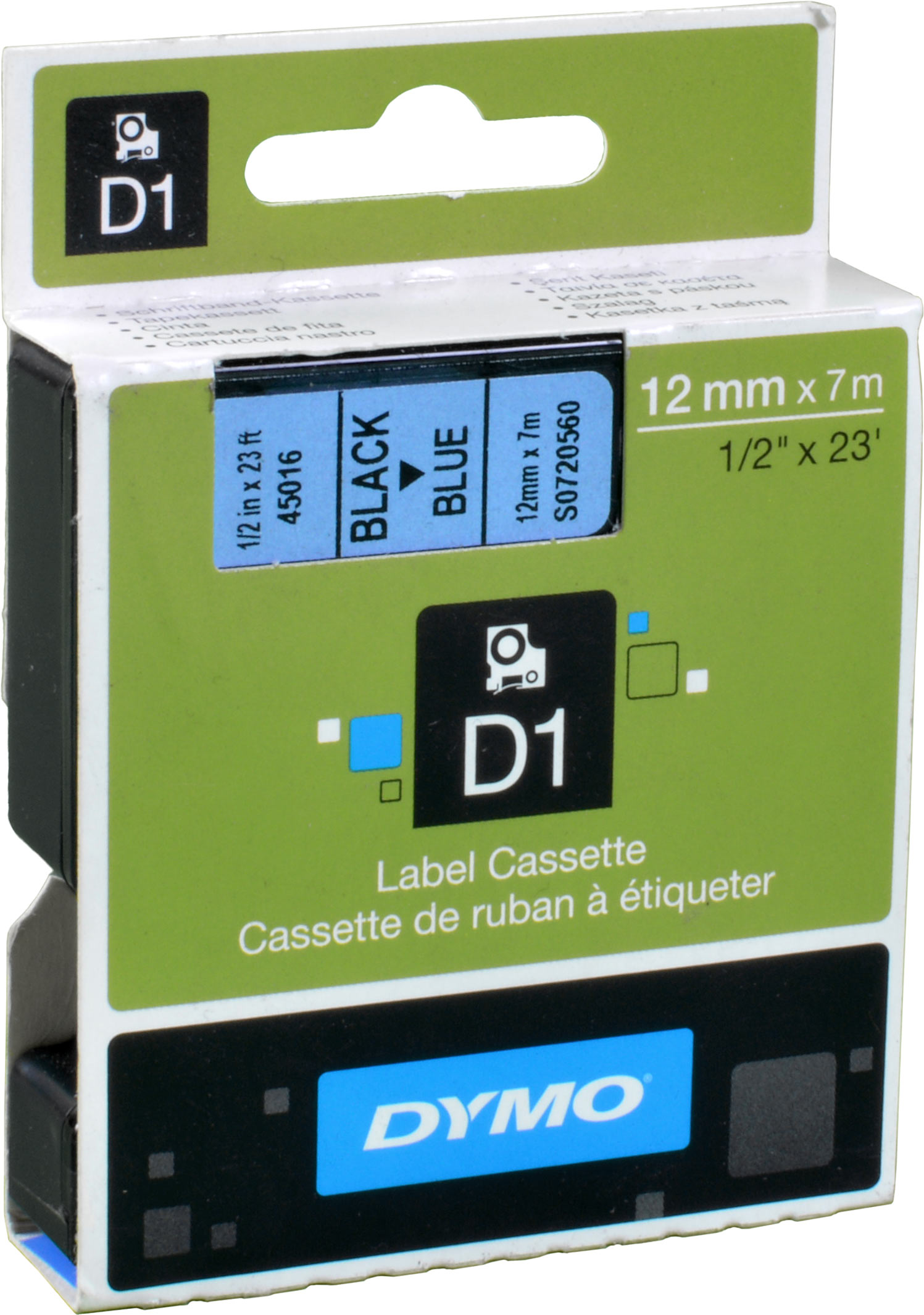 Dymo Originalband 45016  schwarz auf blau  12mm x 7m