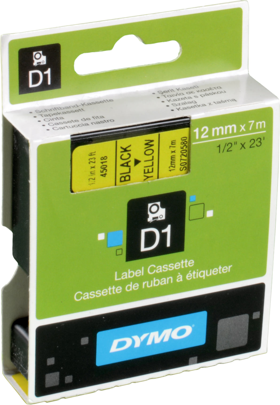 Dymo Originalband 45018  schwarz auf gelb  12mm x 7m