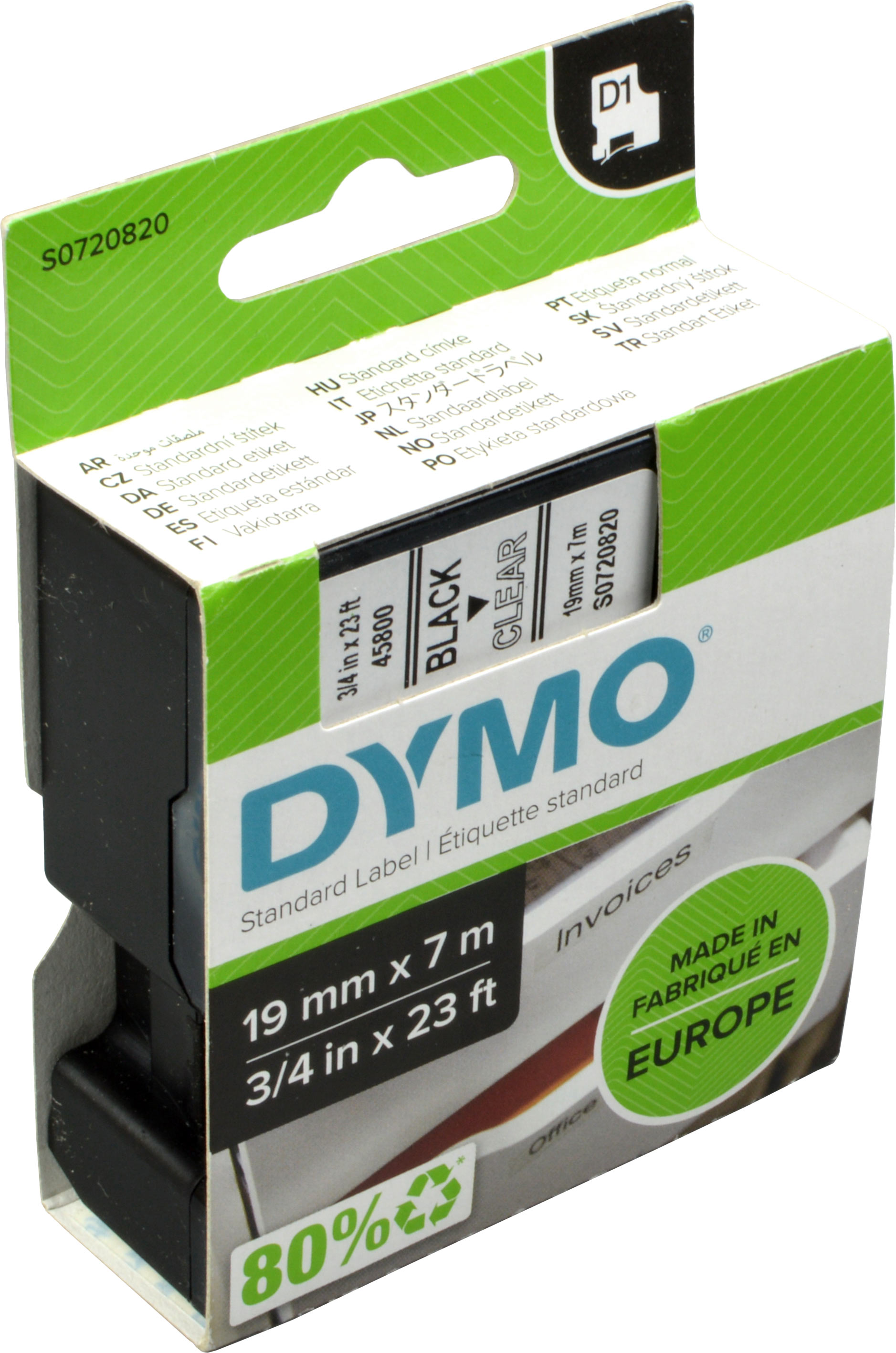 Dymo Label Band D1 45800 (S0720820) schwarz auf transparent 19mm x 7m