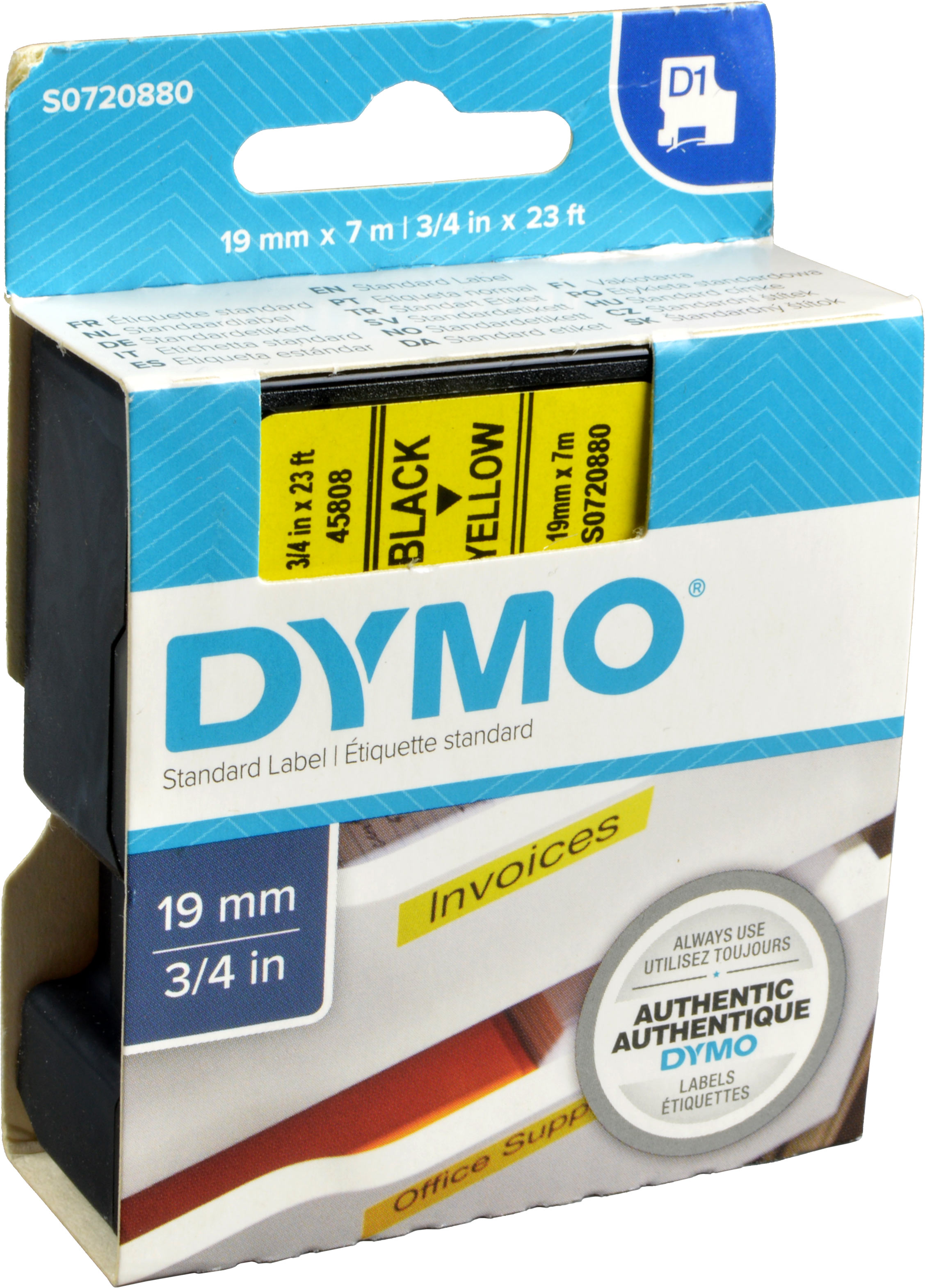 Dymo Originalband 45808  schwarz auf gelb  19mm x 7m