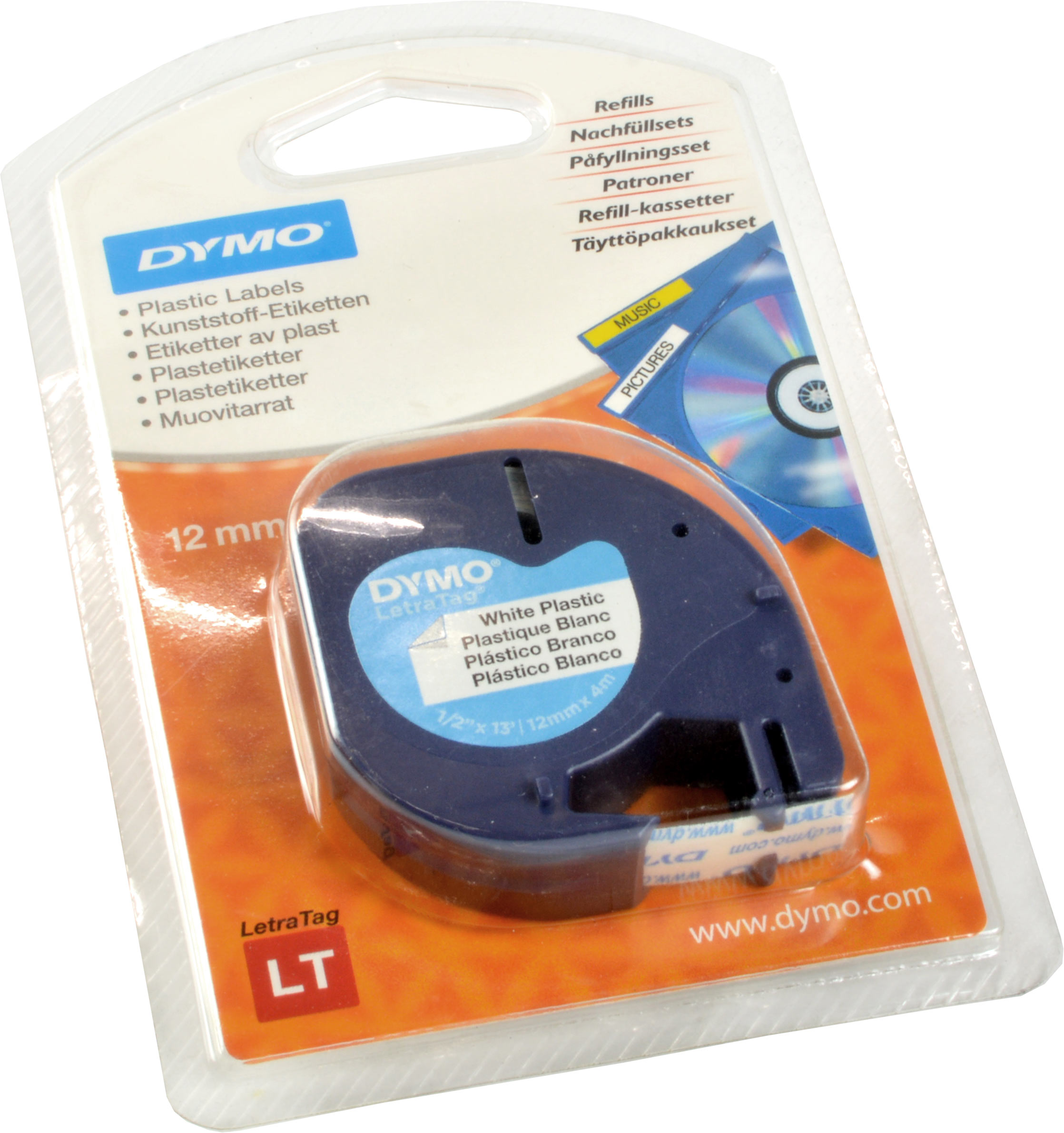 Dymo Label Band Letratag 91221 (S0721660) schwarz auf weiß 12mm x 4m