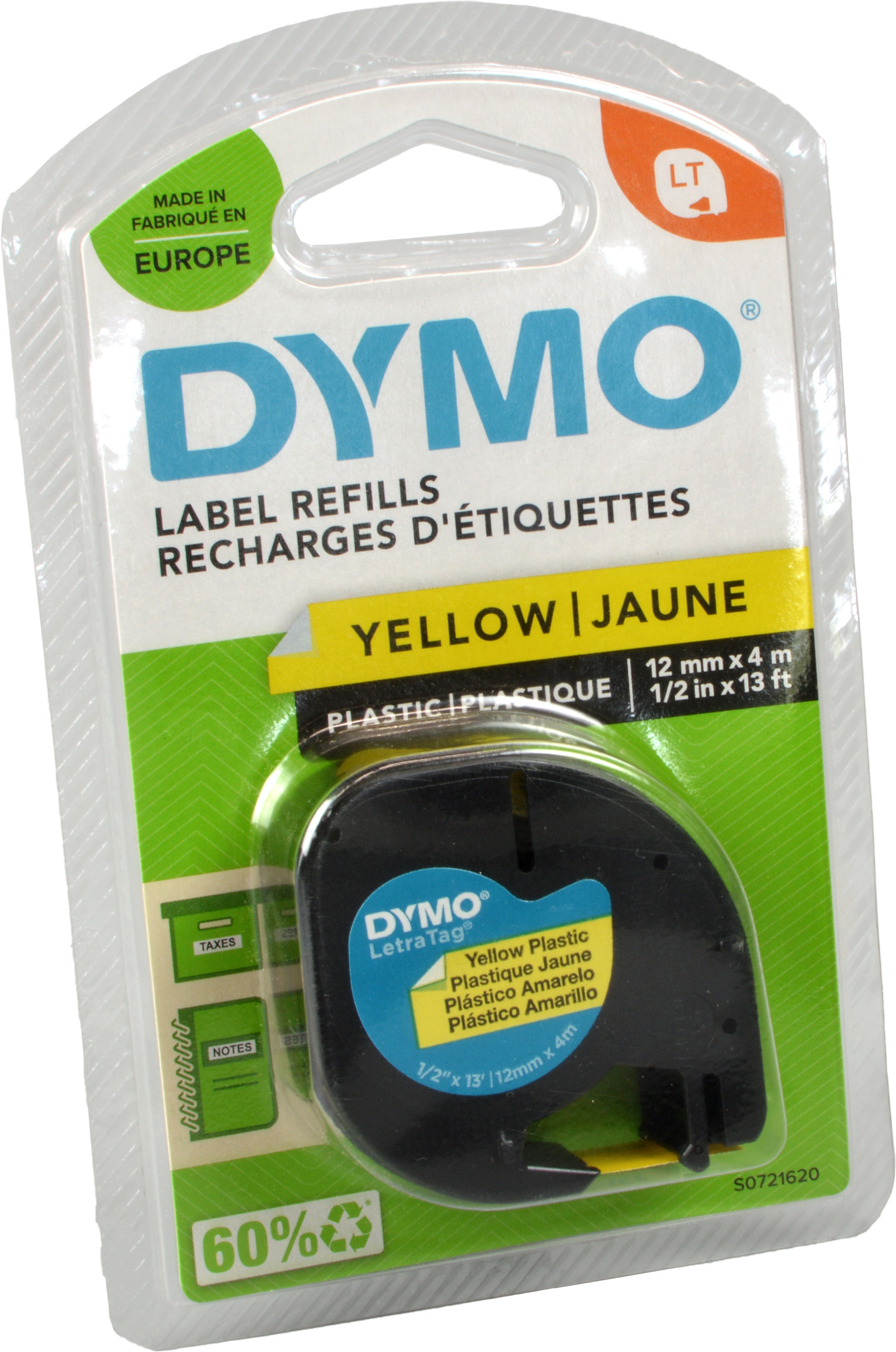 Dymo Label Band Letratag 91222 (S0721670) schwarz auf gelb 12mm x 4m