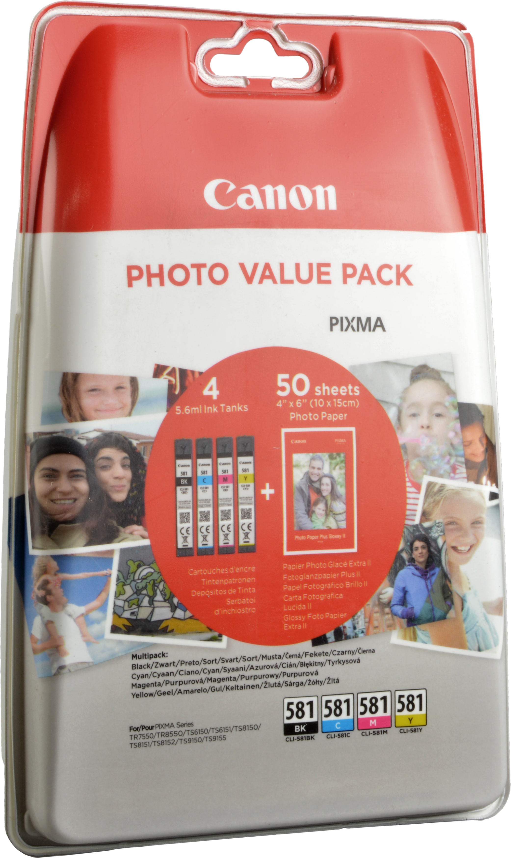4 Canon Tinten 2106C005  CLI-581 BK C M Y + Fotopapier  4-farbig
