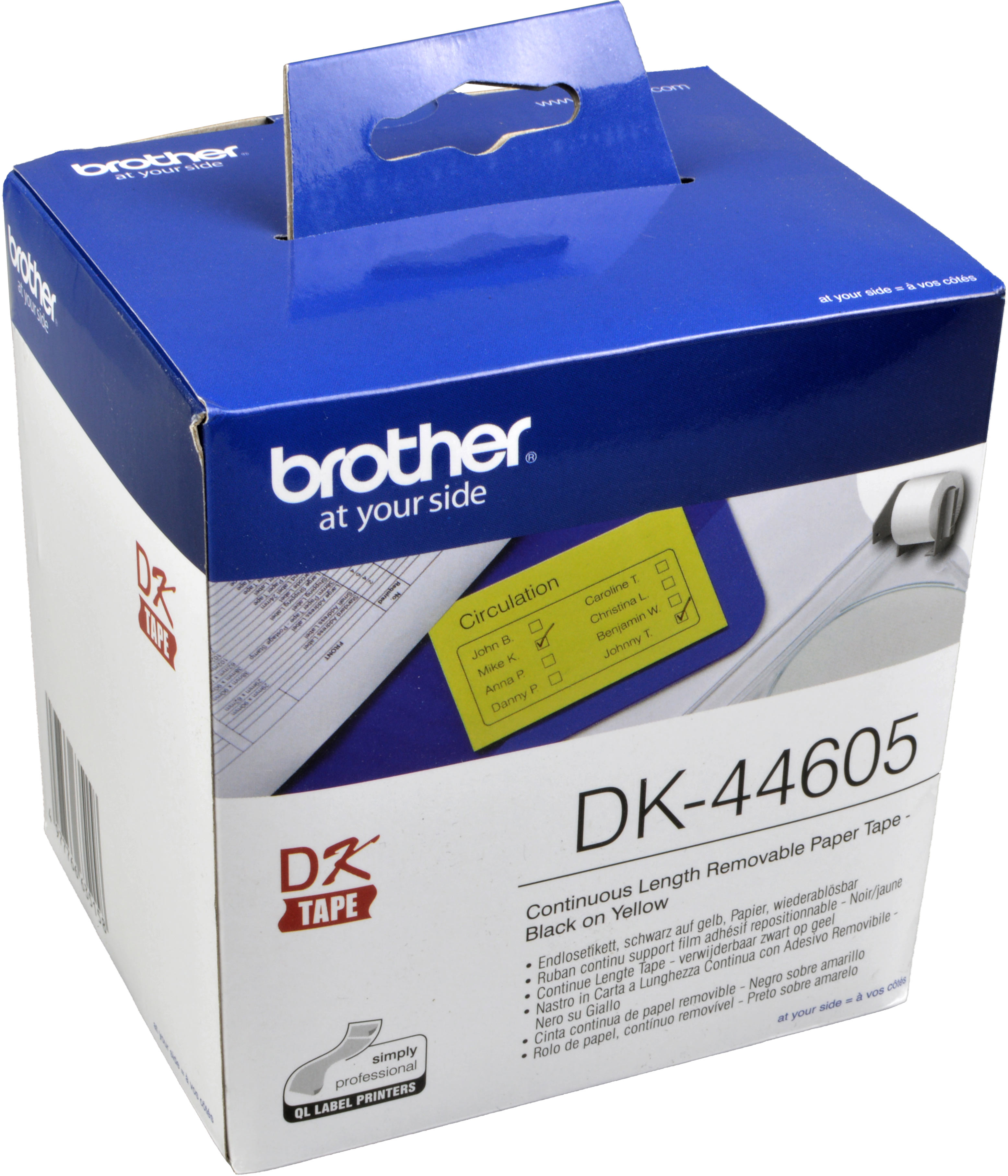 Brother PT Etiketten DK44605  gelb  62mm x 30,48m  Rolle  ablösbar