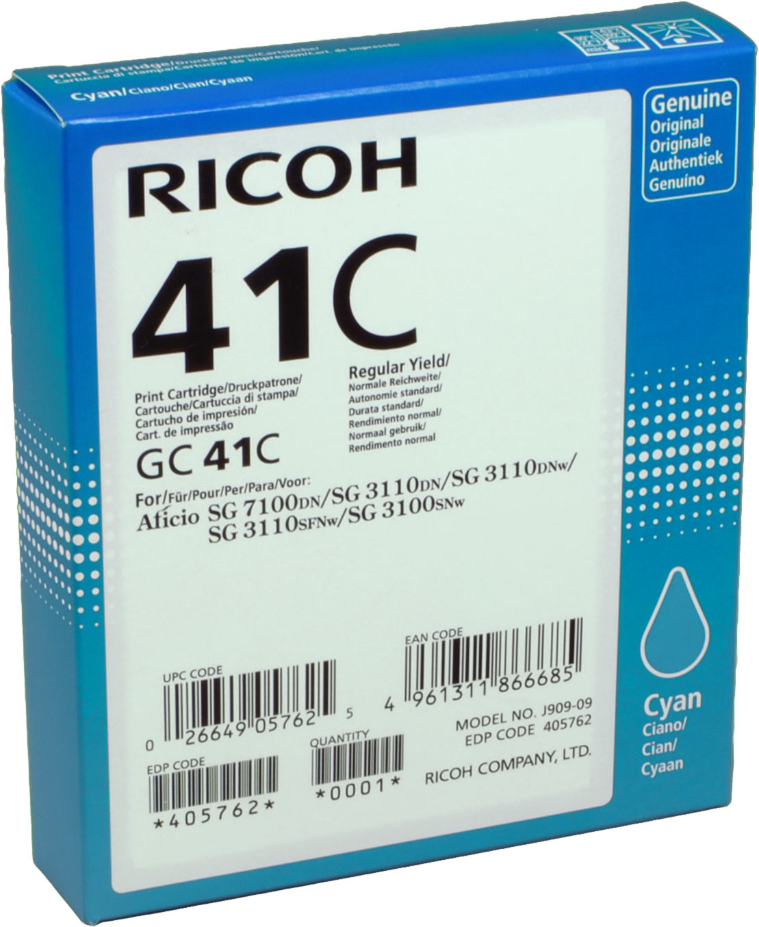 Ricoh Gel Cartridge 405762 GC-41C  cyan OEM