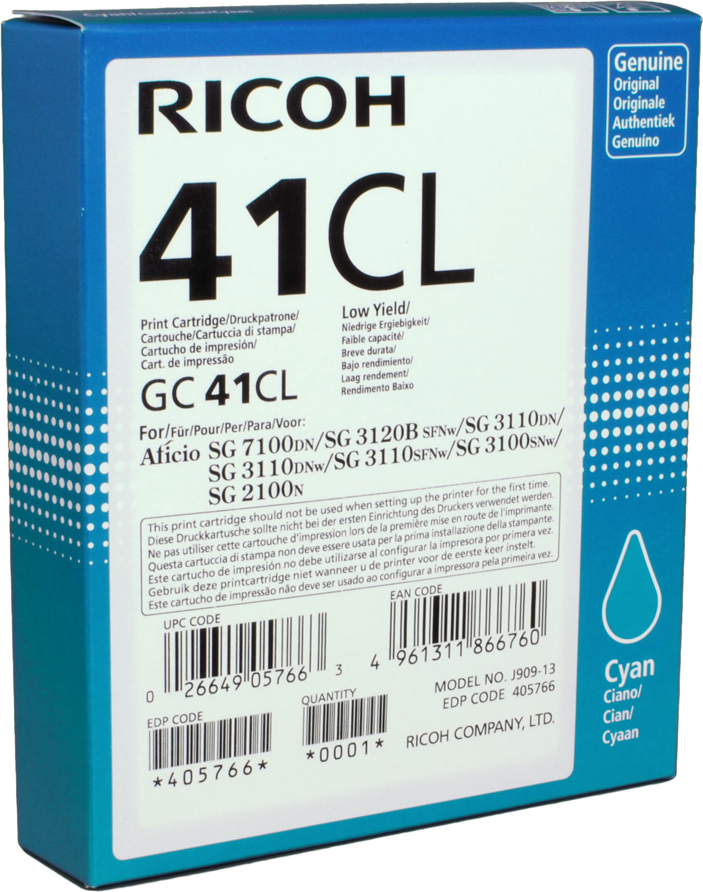 Ricoh Gel Cartridge 405766 GC-41CL  cyan OEM