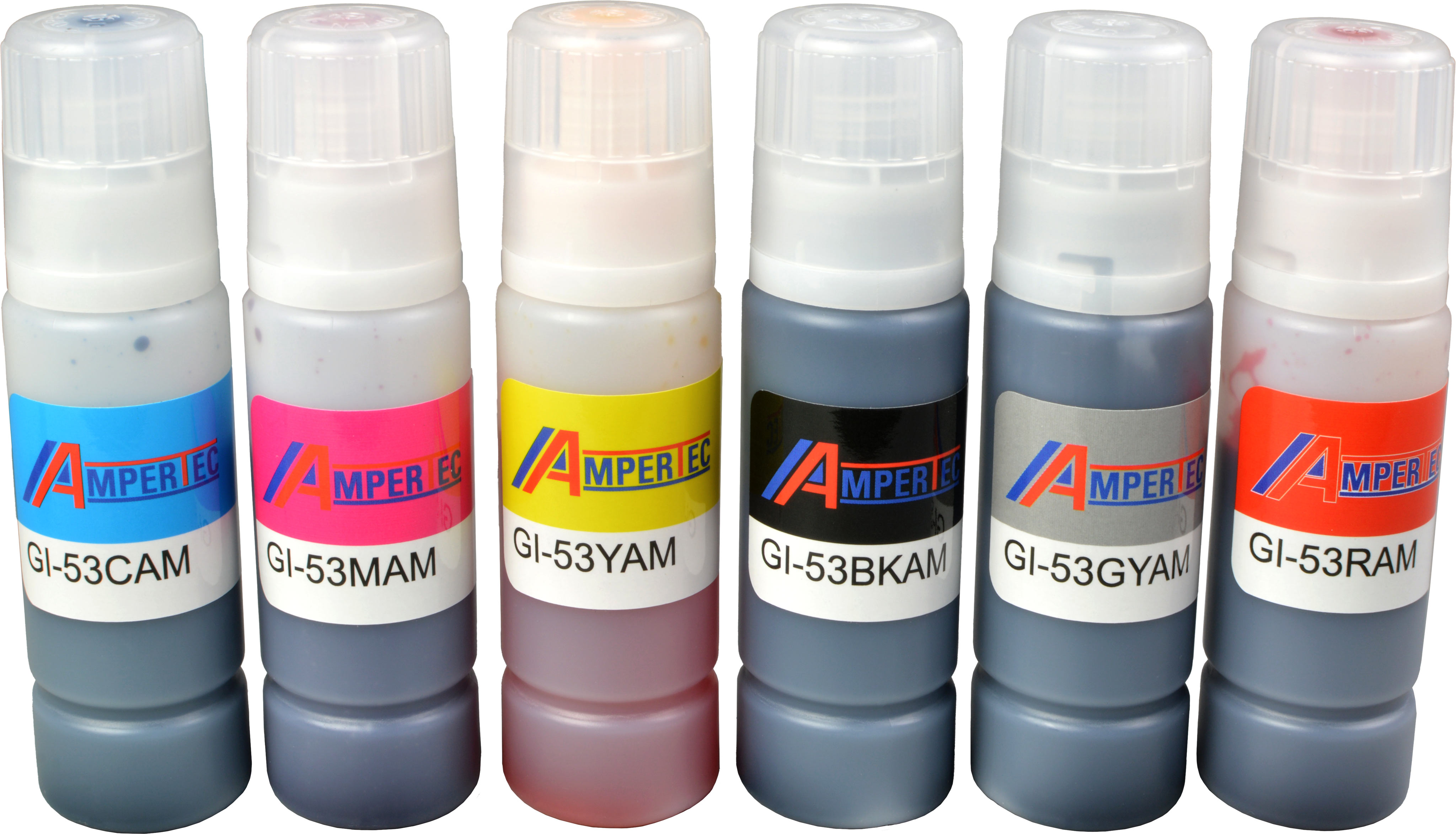 6 Ampertec Tinten für GI-53 BK C M Y GY R  6-farbig