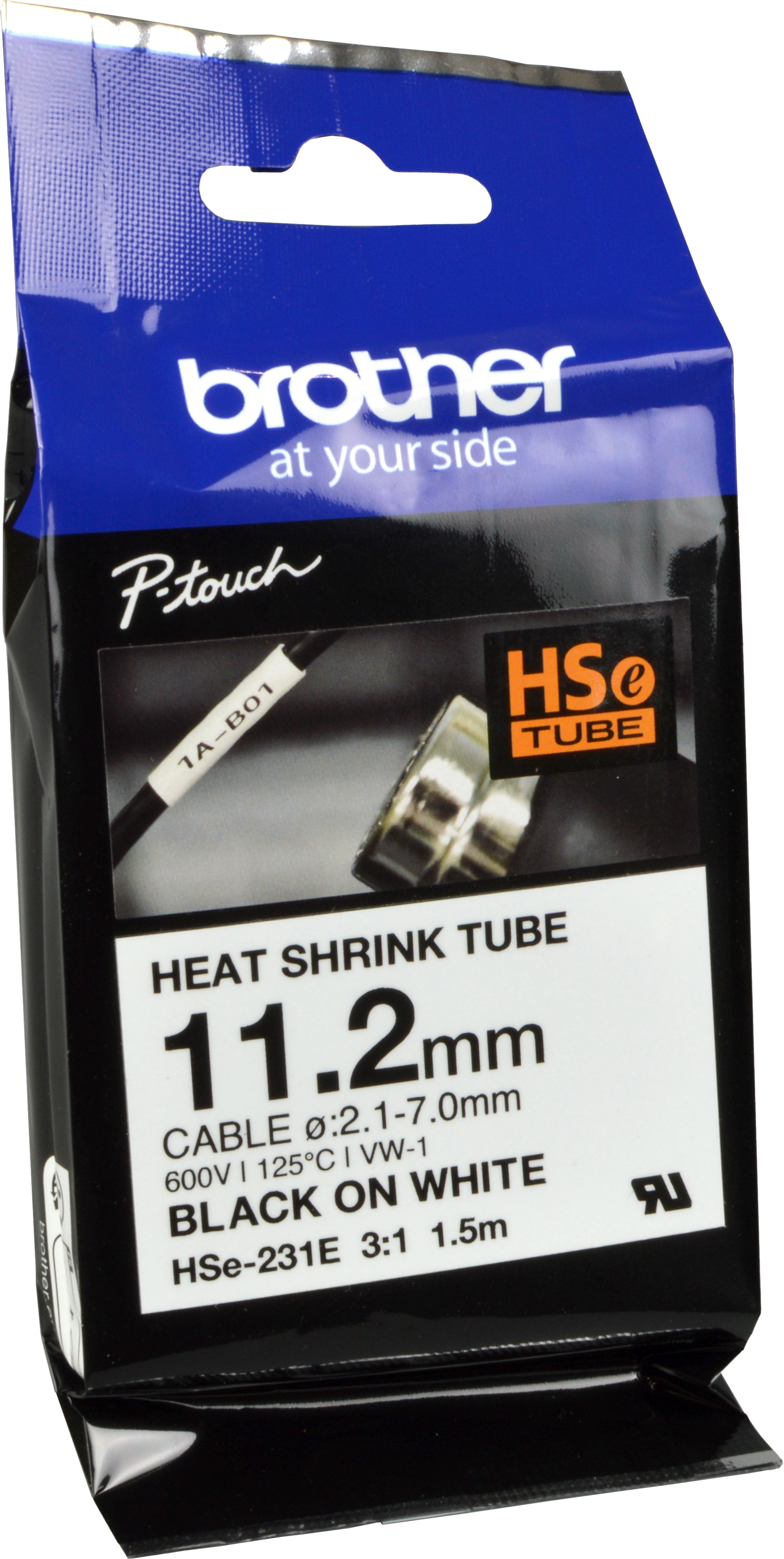 Brother P-Touch Schrumpfschlauch HSe-231E schwarz auf weiß 11,2mm x