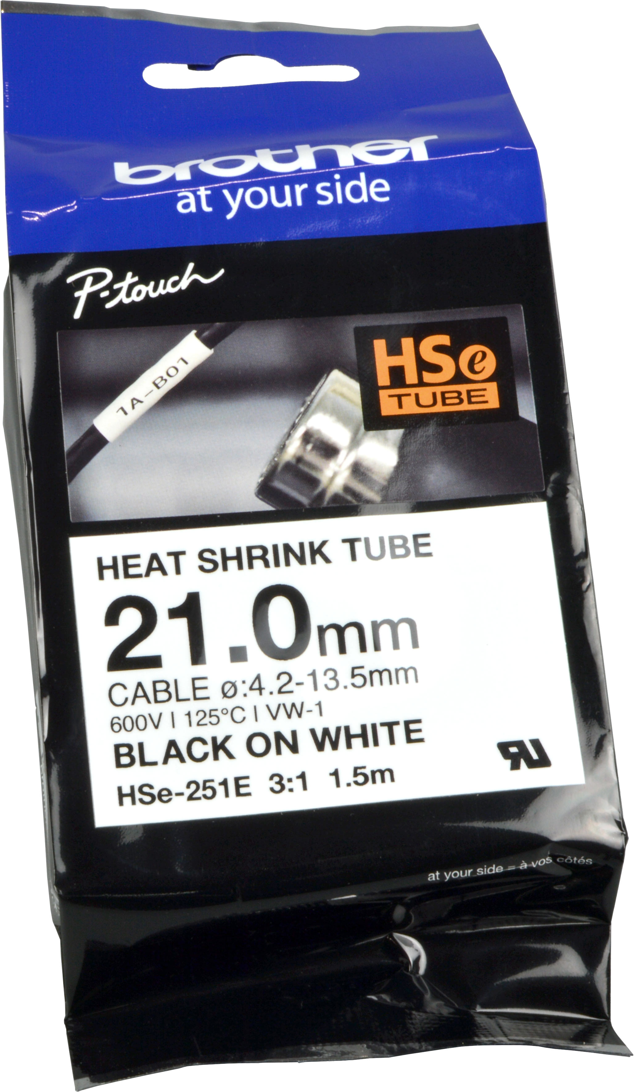 Brother P-Touch Schrumpfschlauch HSe-251E  schwarz auf weiß  21mm x