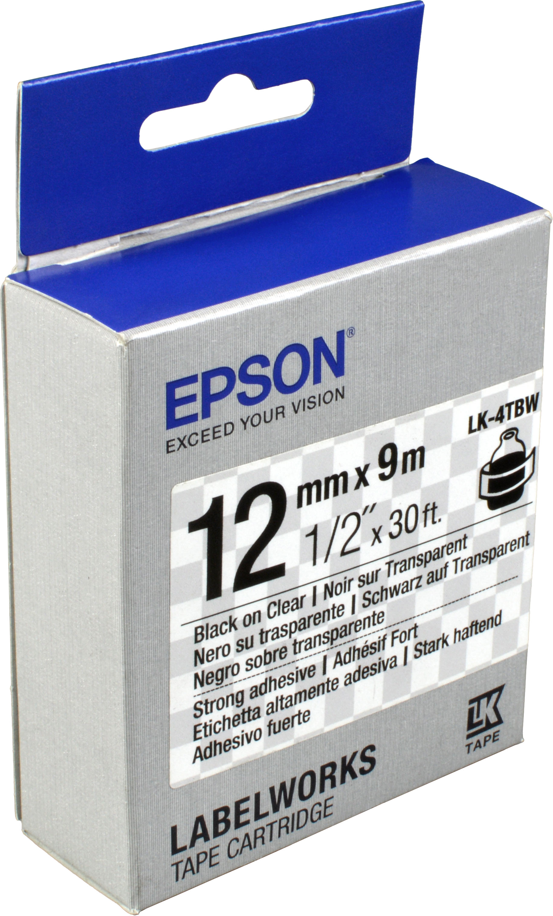 Epson Schriftband LK-4TBW  schwarz auf transparent  12mm x 9m