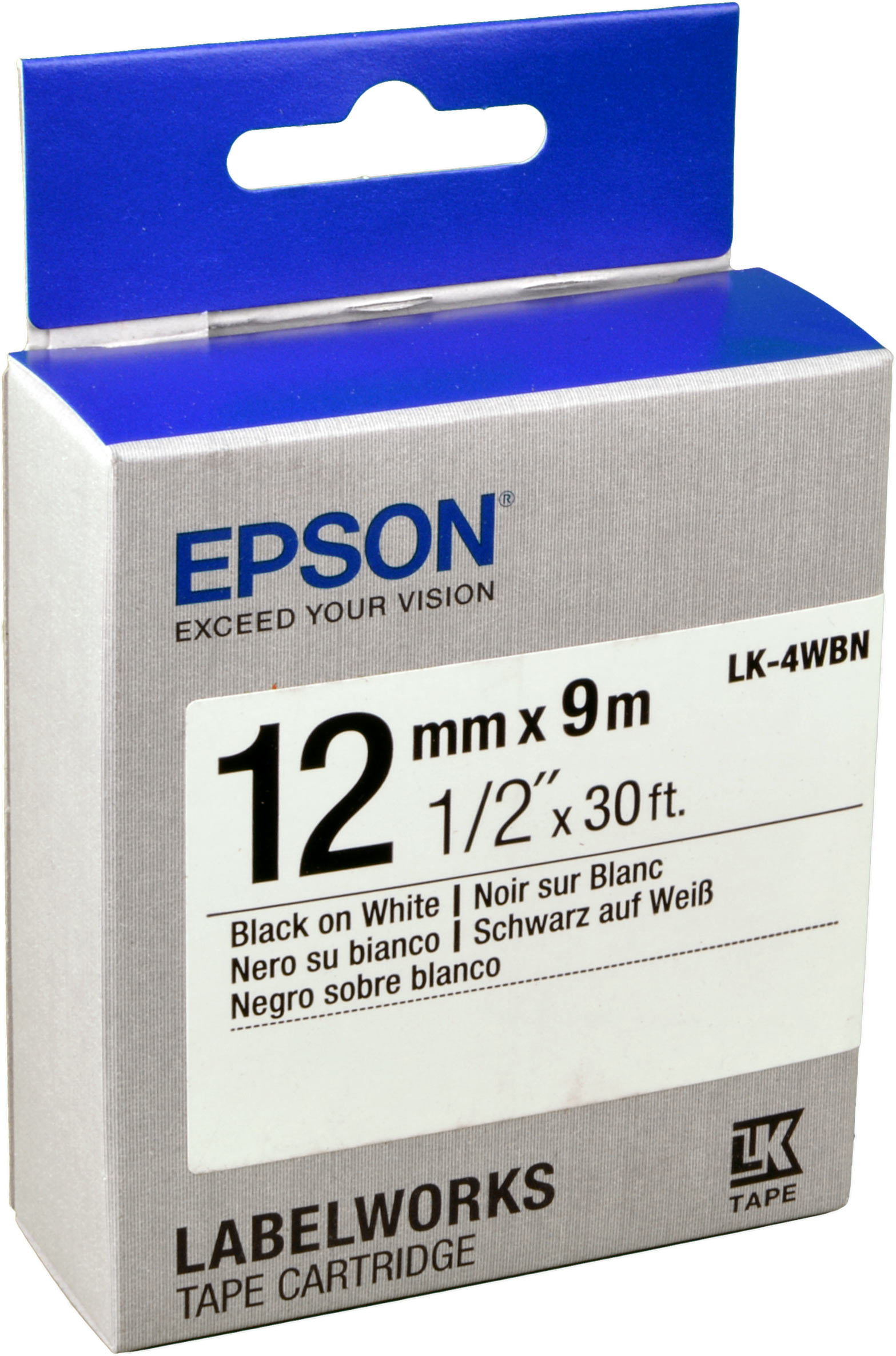 Epson Schriftband LK-4WBN  schwarz auf weiß  12mm x 9m