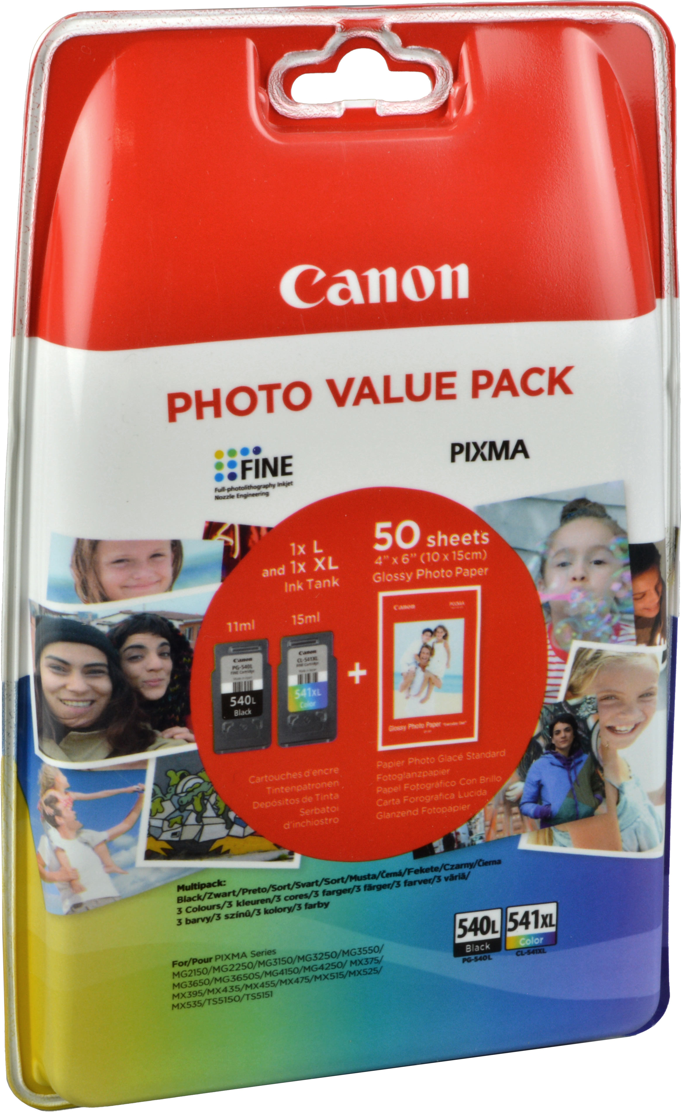 2 Canon Tinten 5224B012 PG-540L + CL-541XL Doppelpack KCMY + Papier