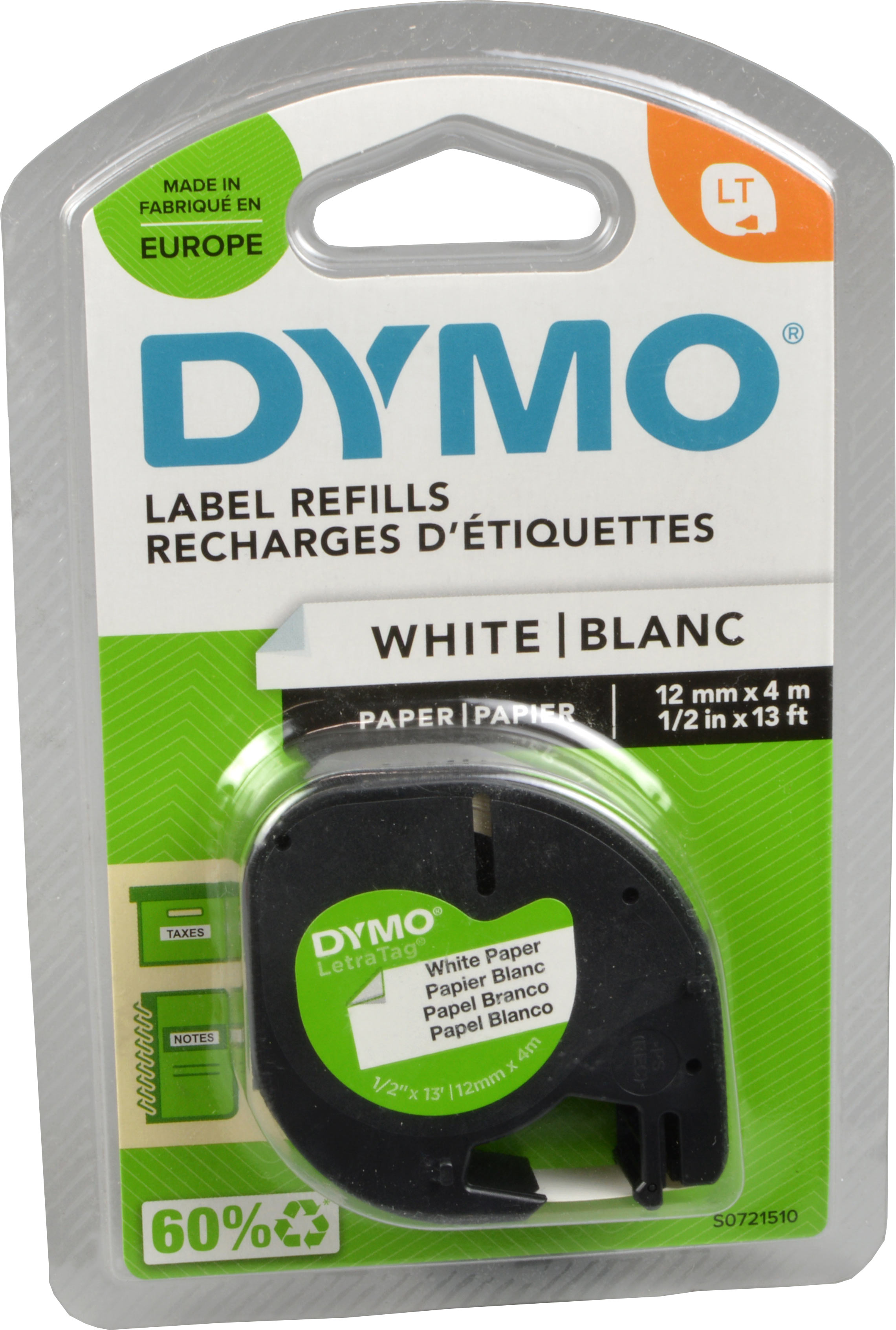 Dymo Label Band Letratag 91200 (S0721510) schwarz auf weiß 12mm x 4m