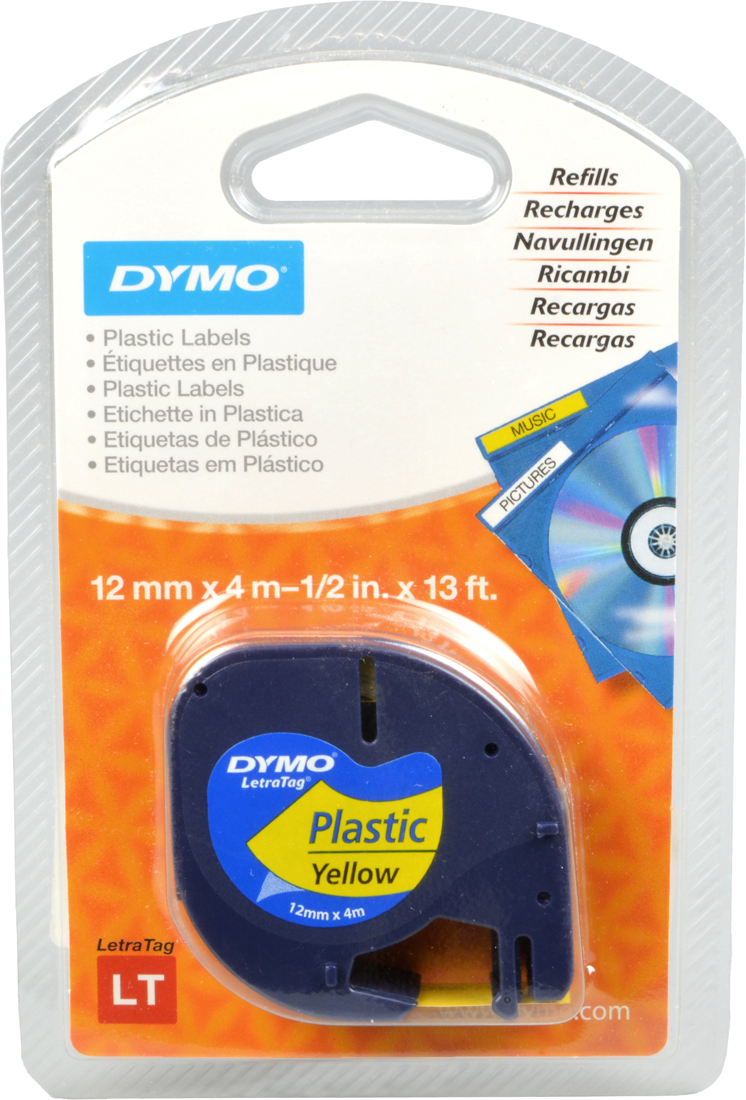 Dymo Label Band Letratag 91202 (S0721620) schwarz auf gelb 12mm x 4m