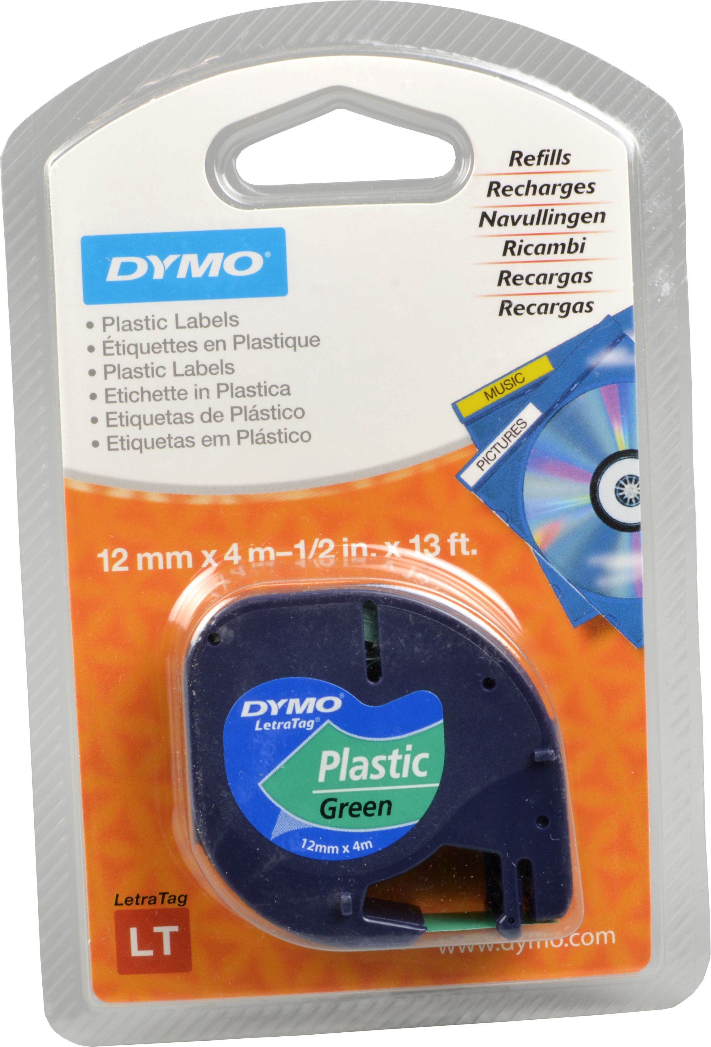 Dymo Label Band Letratag 91204 (S0721640) schwarz auf grün 12mm x 4m