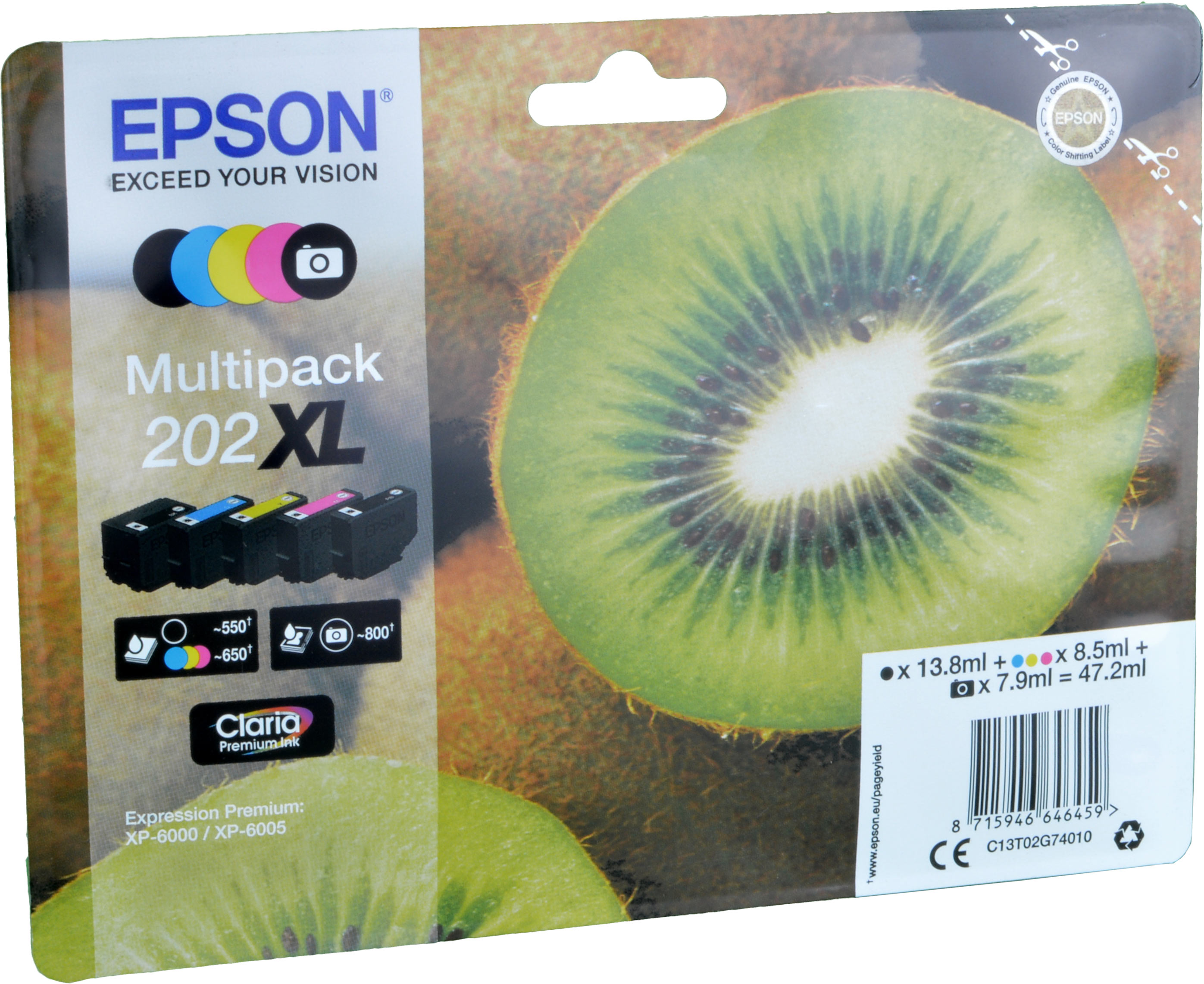 5 Epson Tinten C13T02G740 Multipack KCMY PBK 202XL