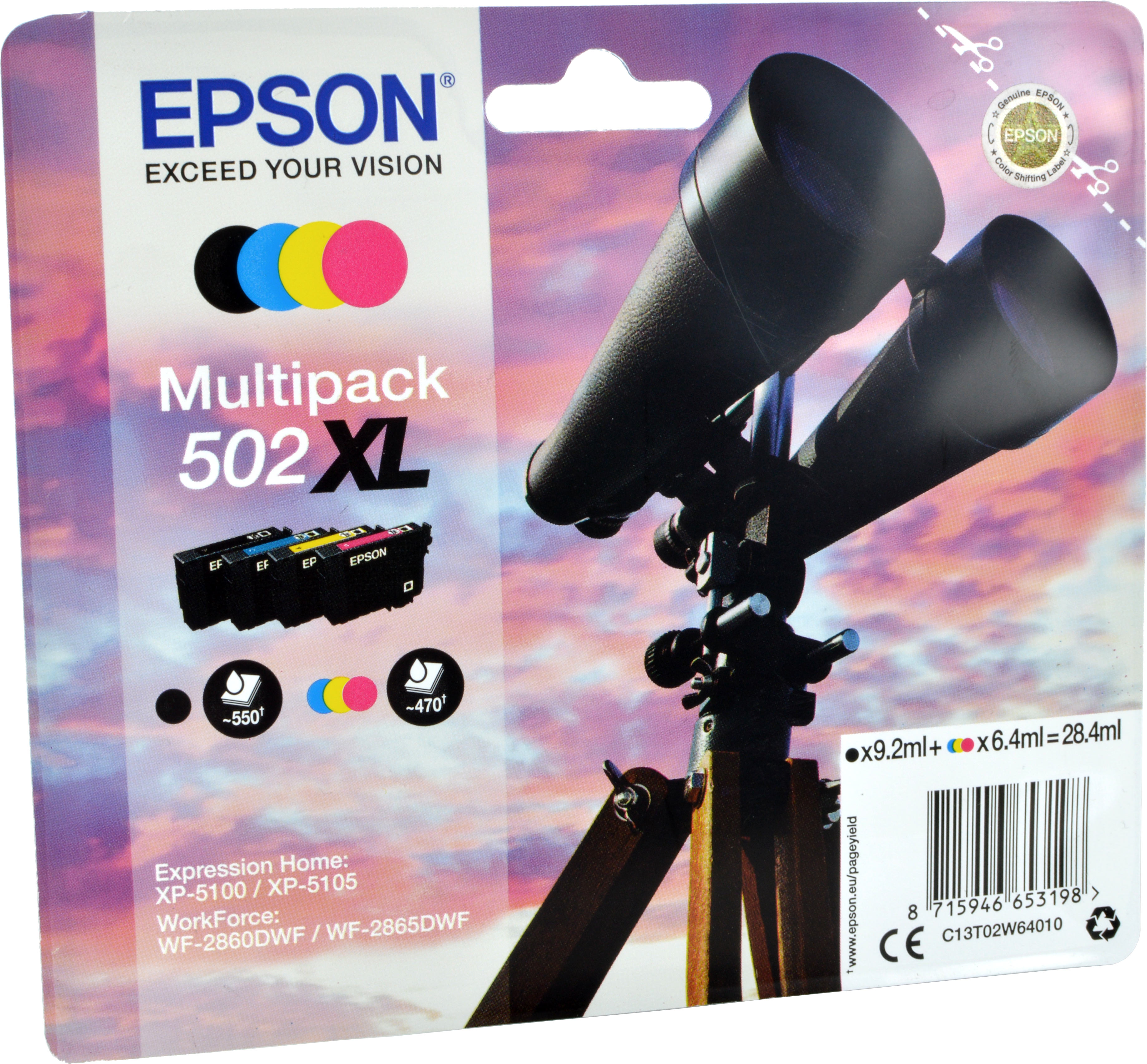 4 Epson Tinten C13T02W640  502XL  4-farbig