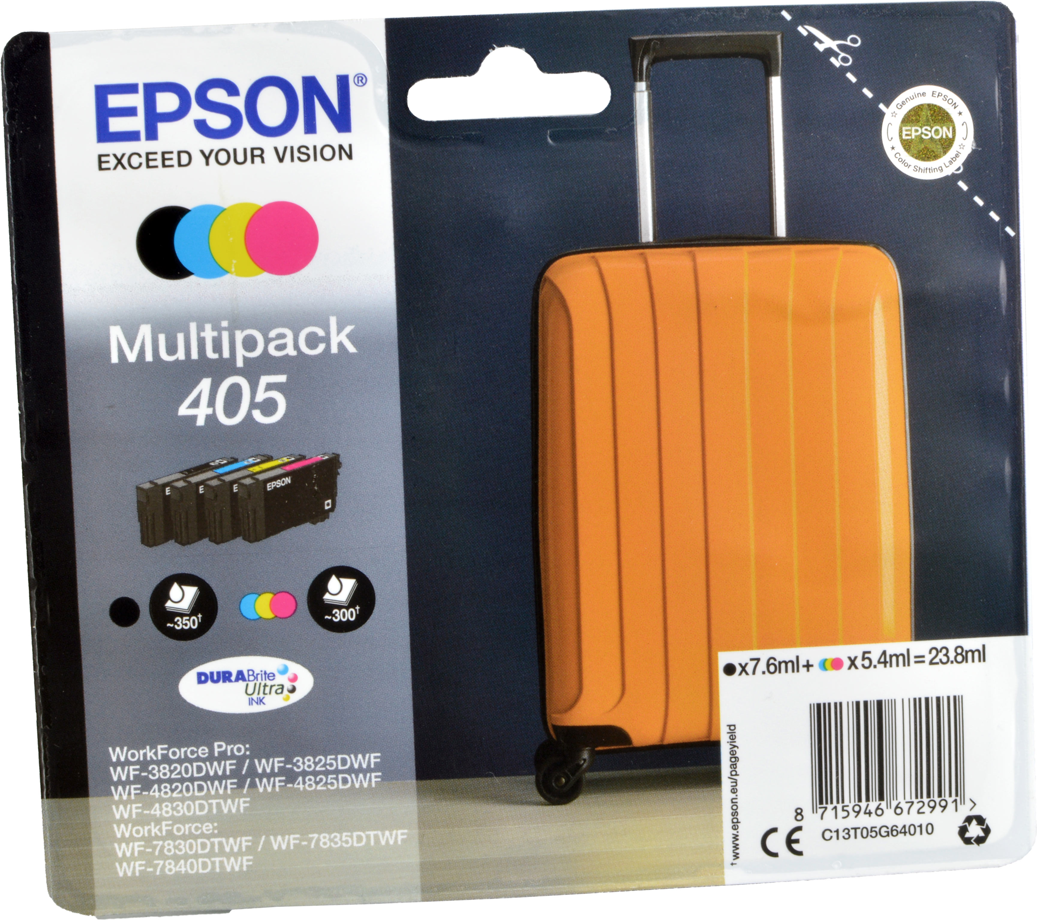 4 Epson Tinten C13T05G640 Multipack KCMY 405