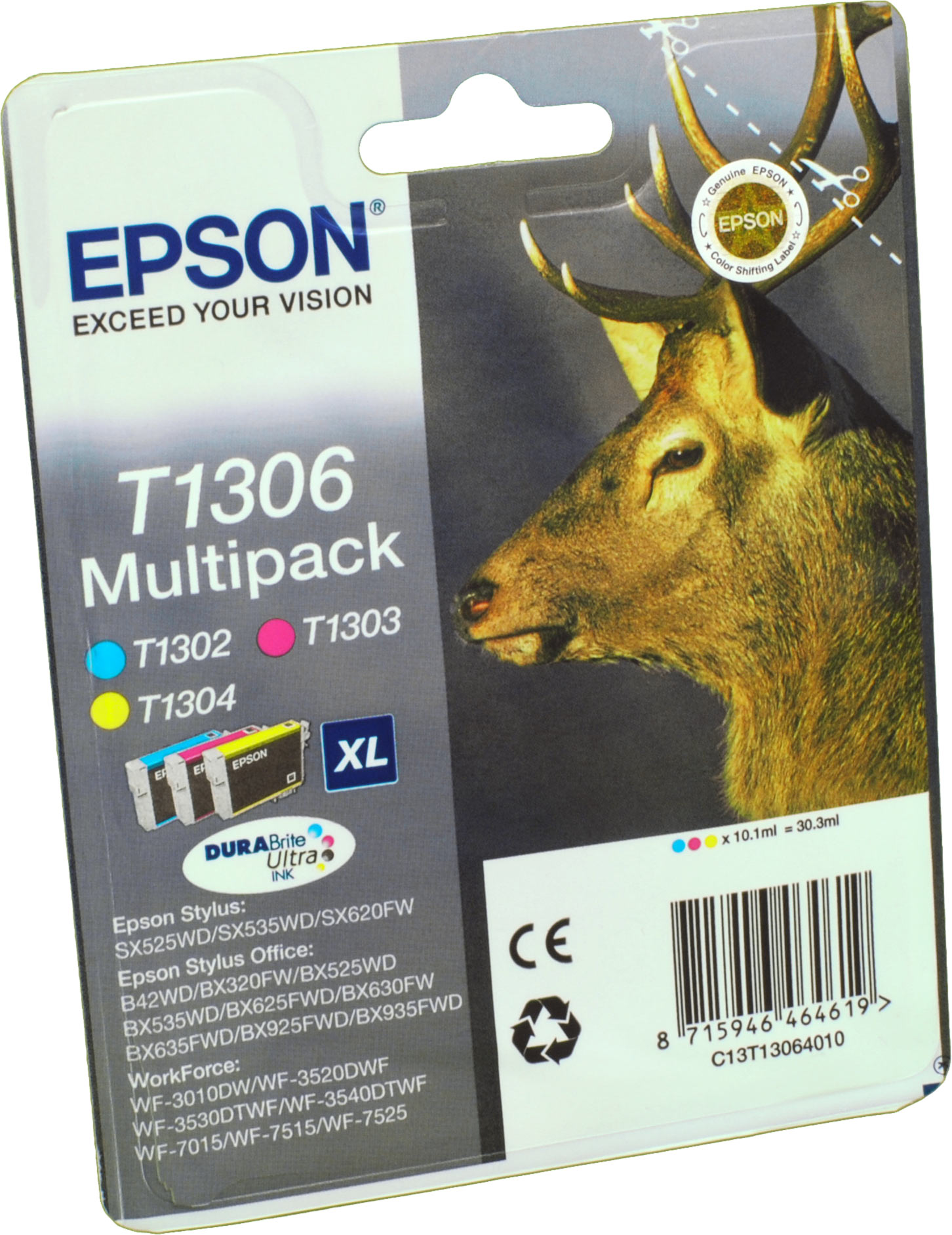 3 Epson Tinten C13T130640 Multipack CMY T1306