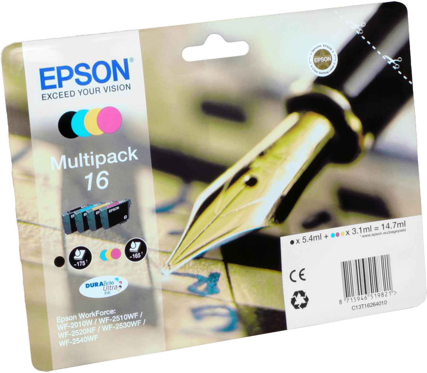 4 Epson Tinten C13T162640 Multipack KCMY 16