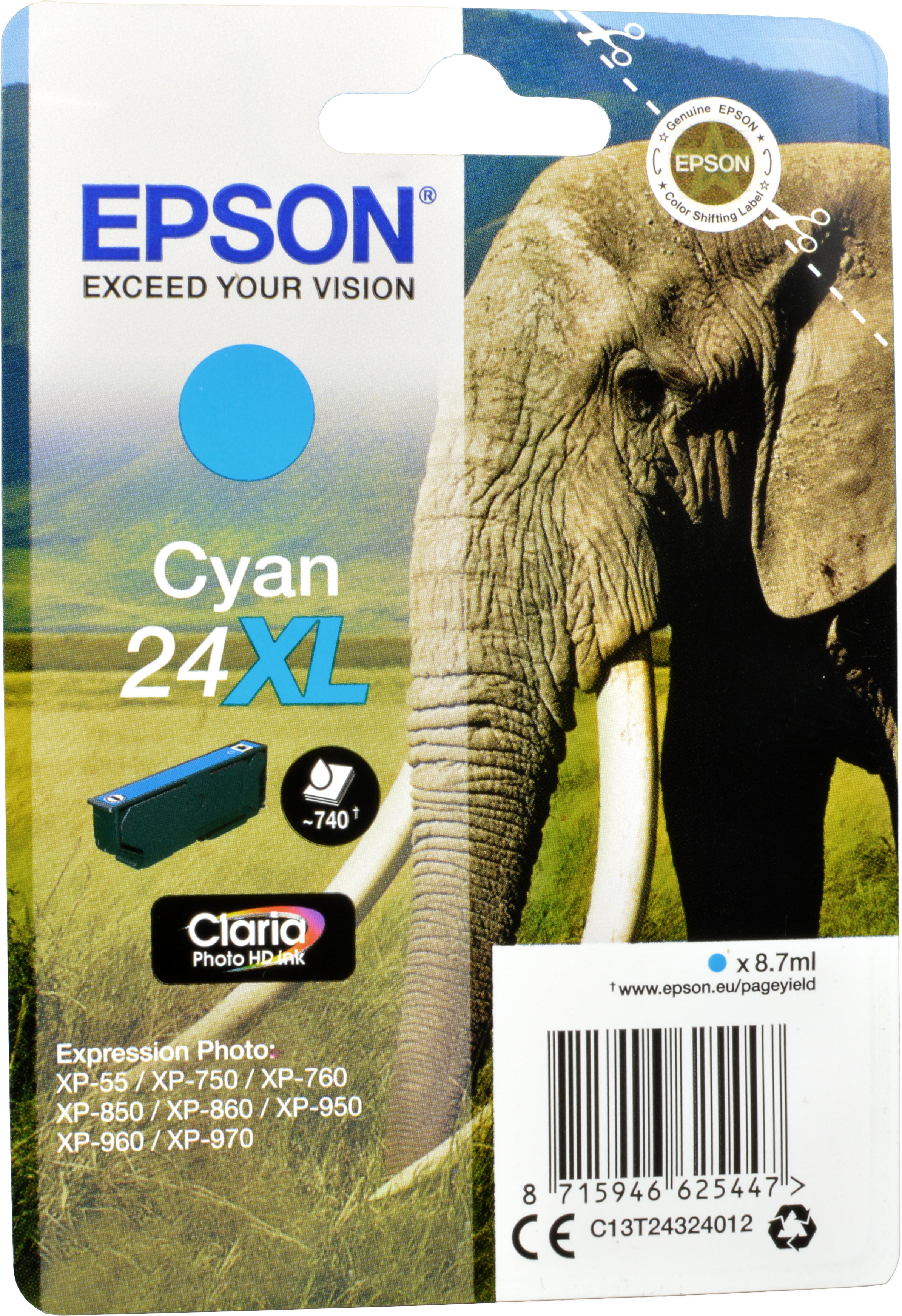 Epson Tinte C13T24324012 Cyan 24XL  cyan