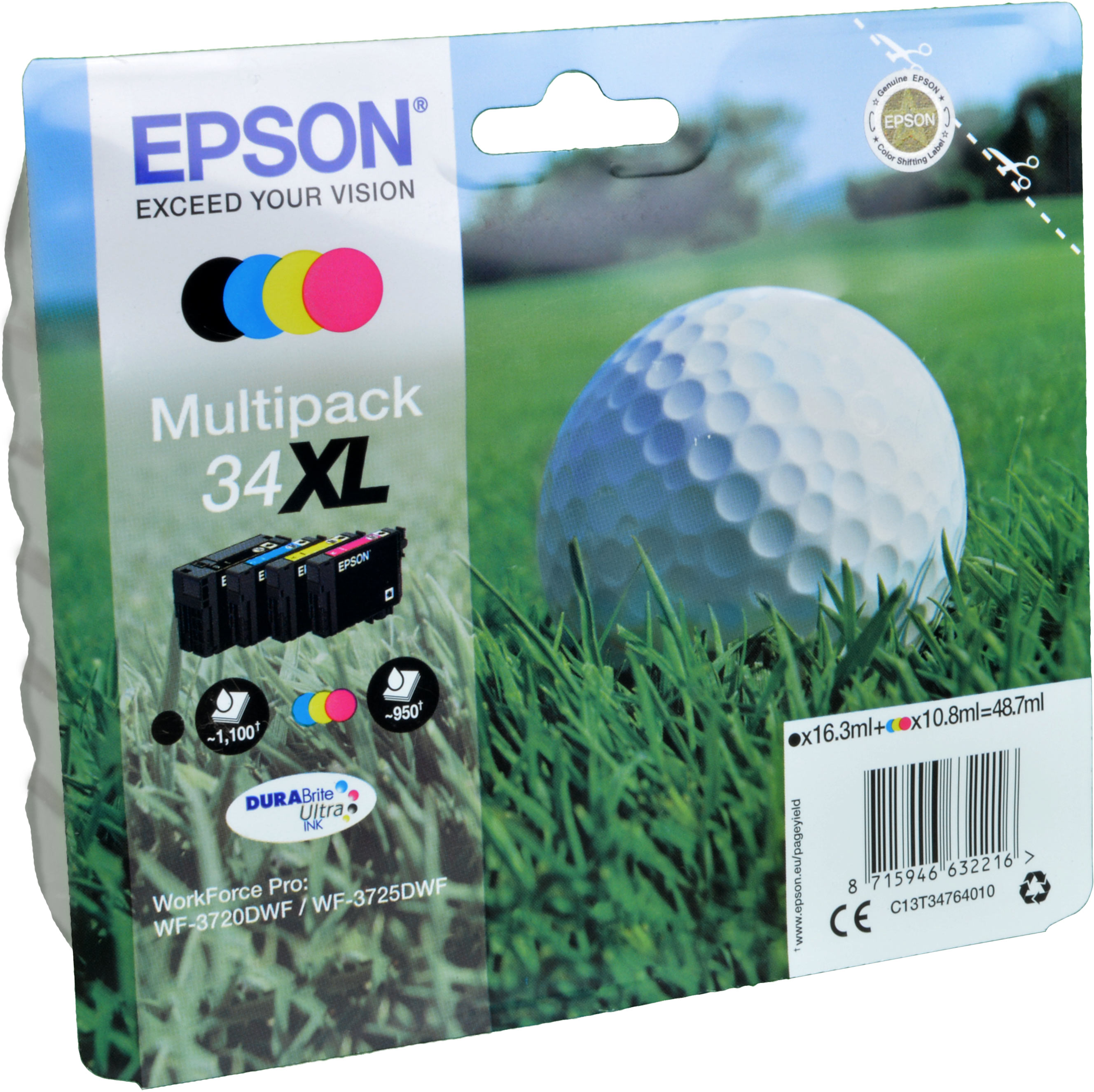 4 Epson Tinten C13T347640 Multipack KCMY 34XL