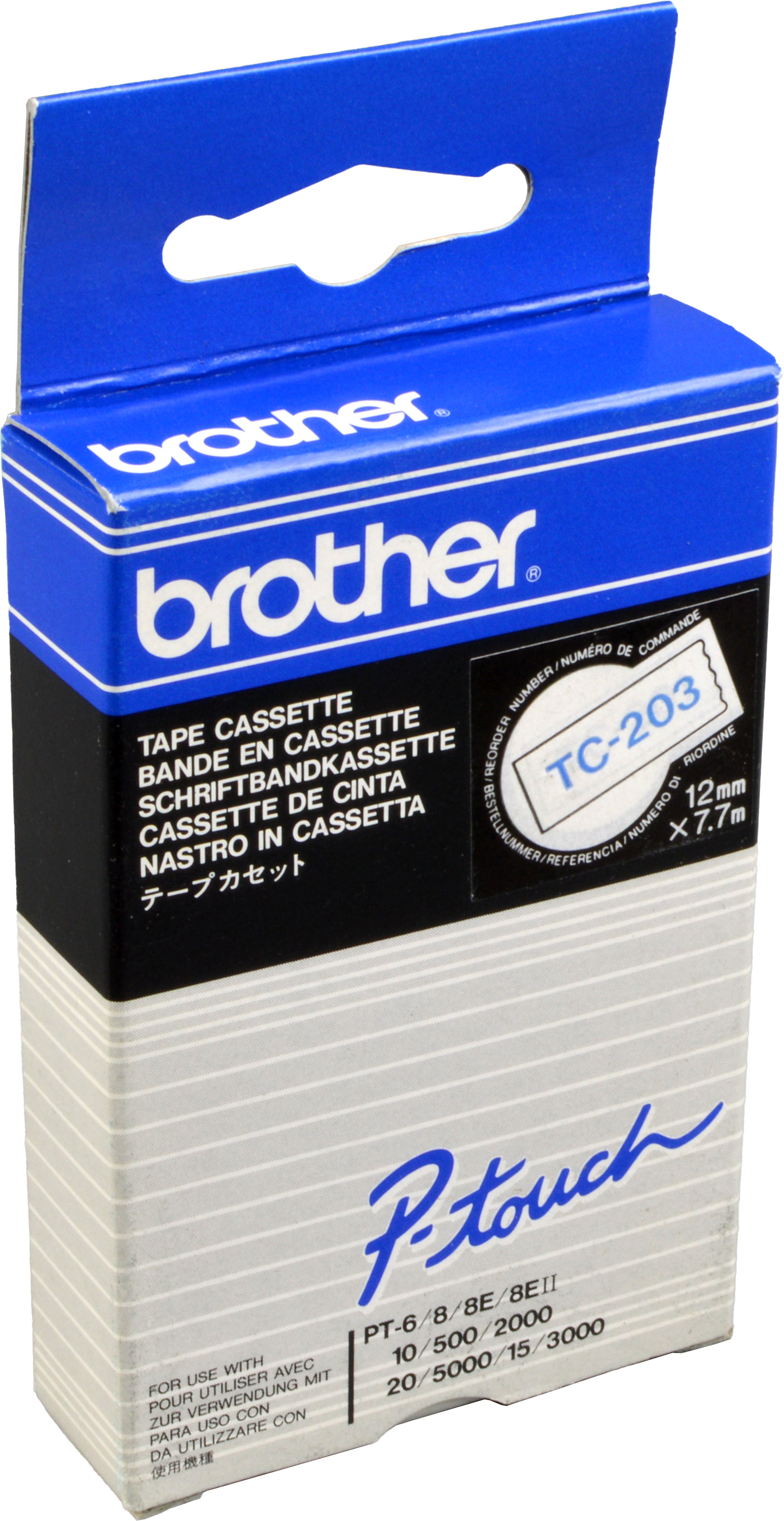 Brother P-Touch Band TC-203 blau auf weiß 12mm / 7,7m laminiert