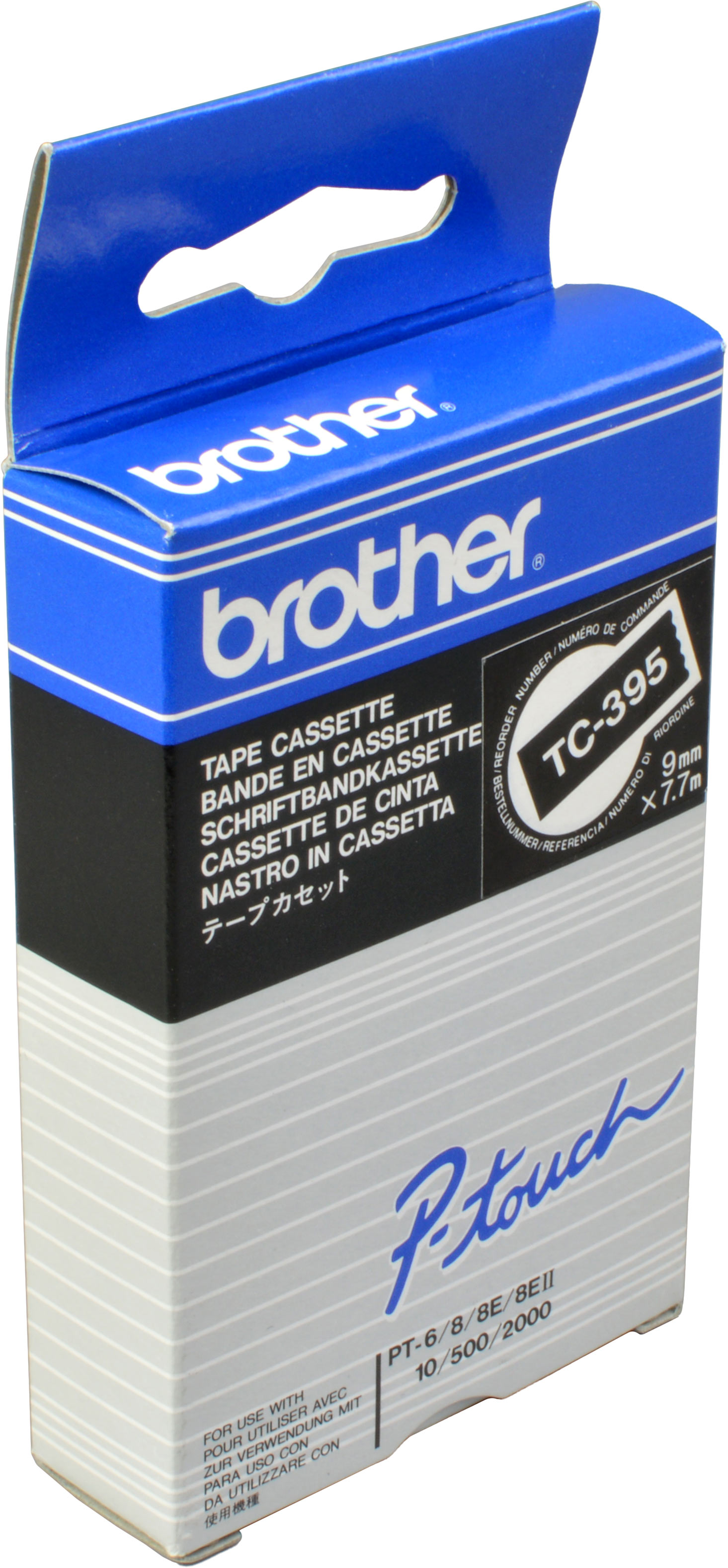 Brother P-Touch Band TC-395  weiß auf schwarz  9mm / 7,7m  laminiert