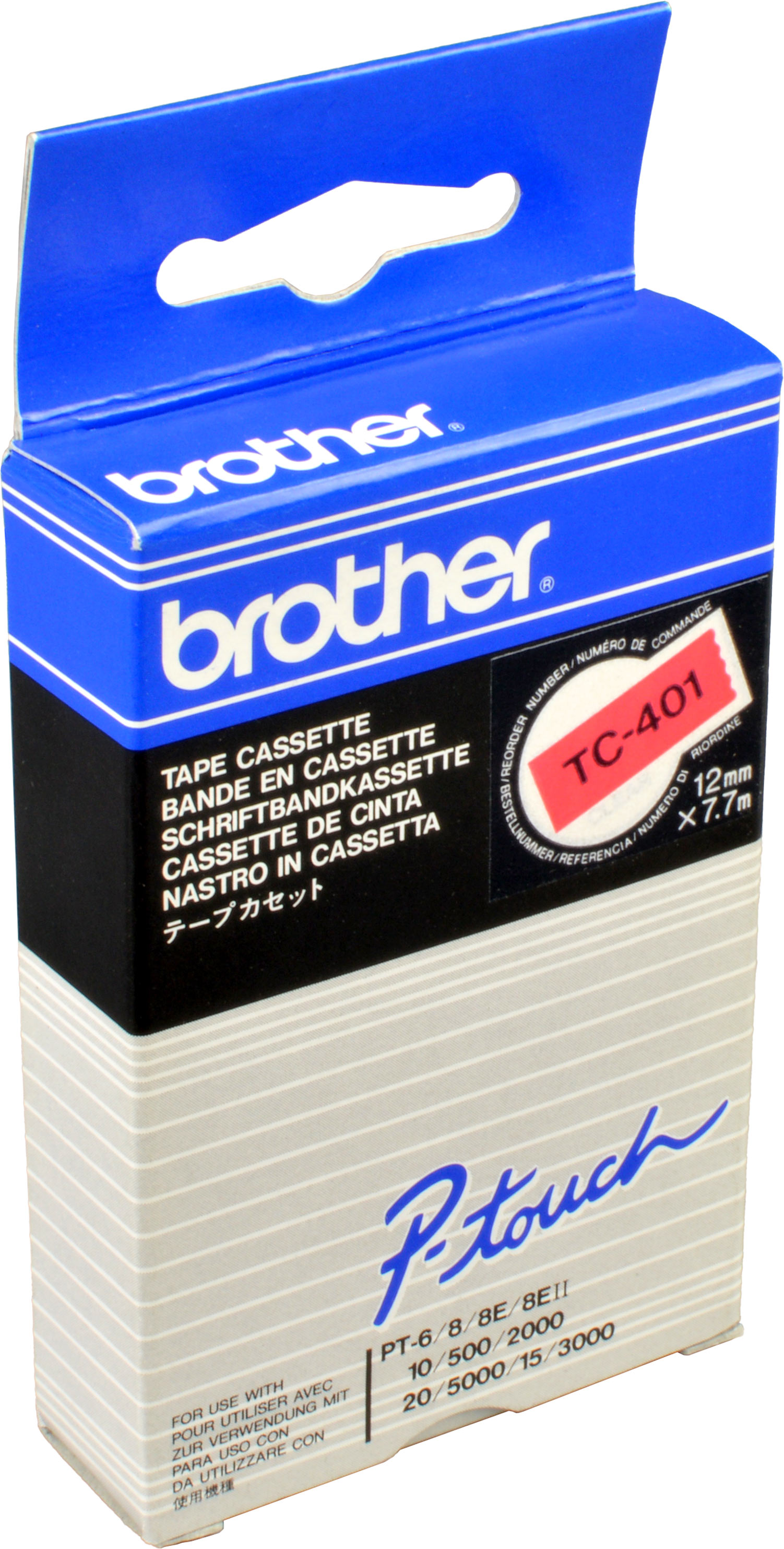 Brother P-Touch Band TC-401 schwarz auf rot 12mm / 7,7m laminiert