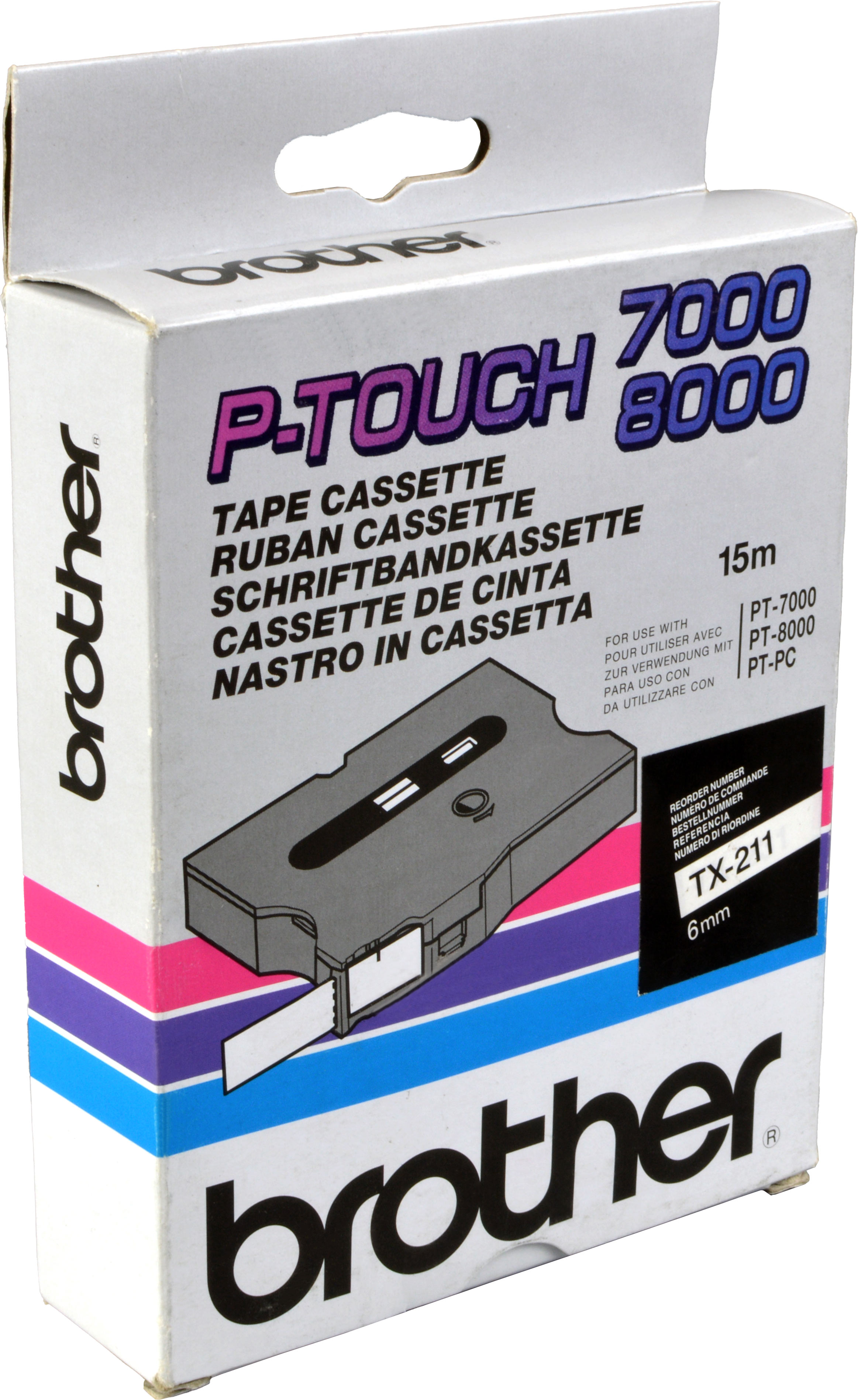 Brother P-Touch Band TX-211  schwarz auf weiß  6mm / 15m  laminiert