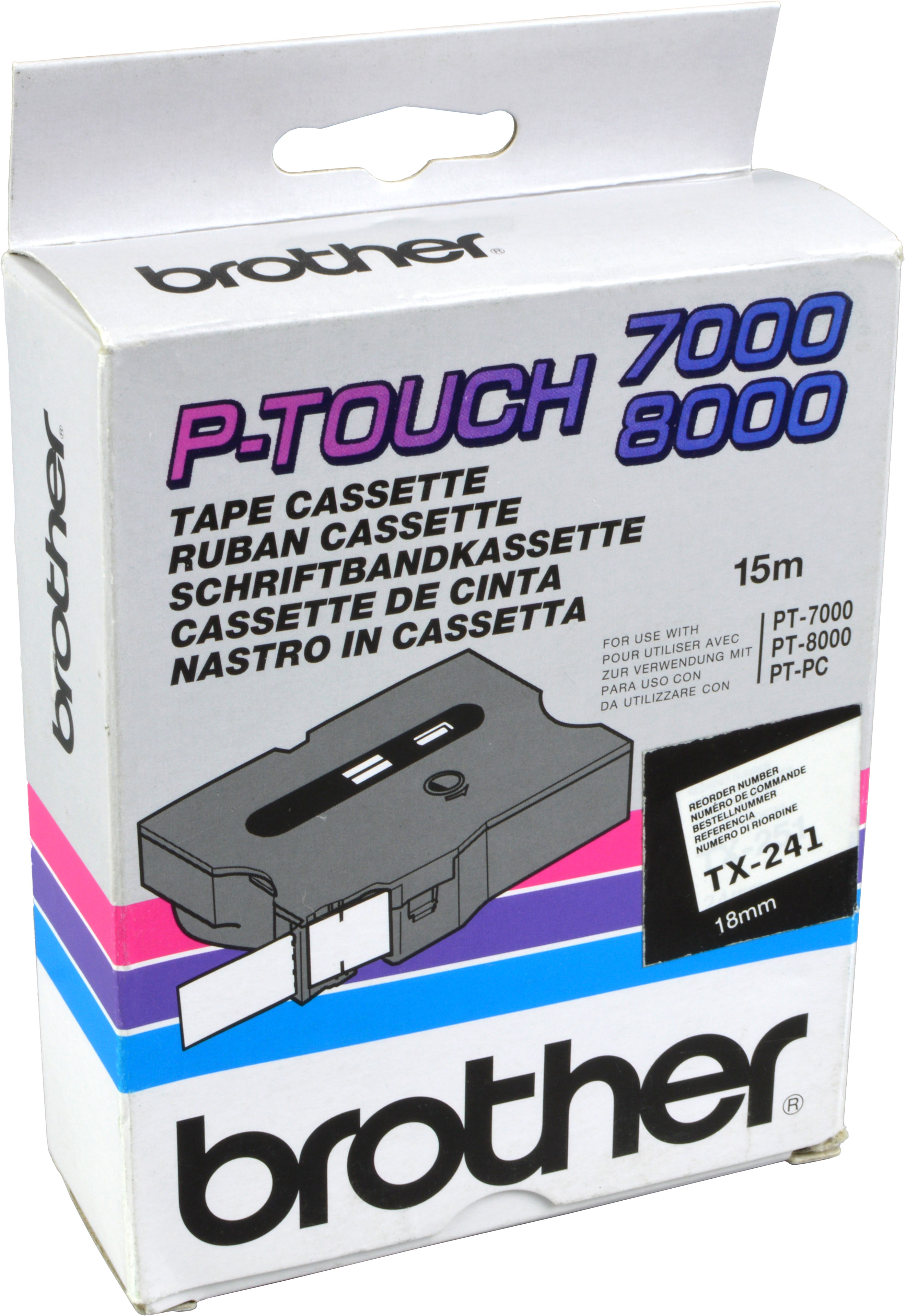 Brother P-Touch Band TX-241  schwarz auf weiß  18mm / 15m  laminiert