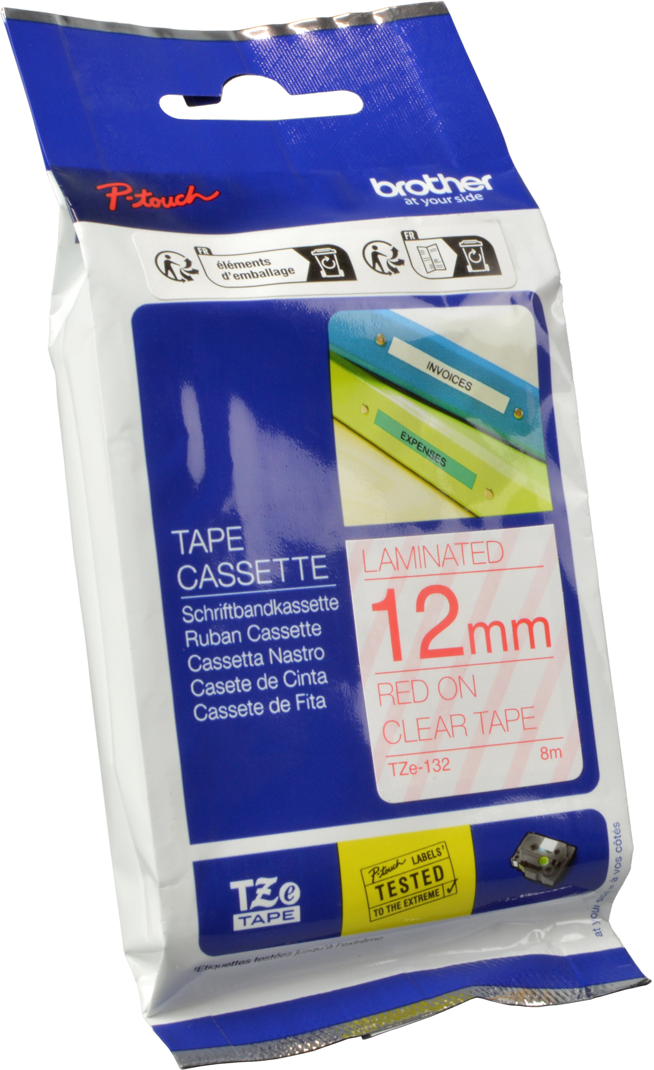 Brother P-Touch Band TZe-132  rot auf transparent  12mm / 8m