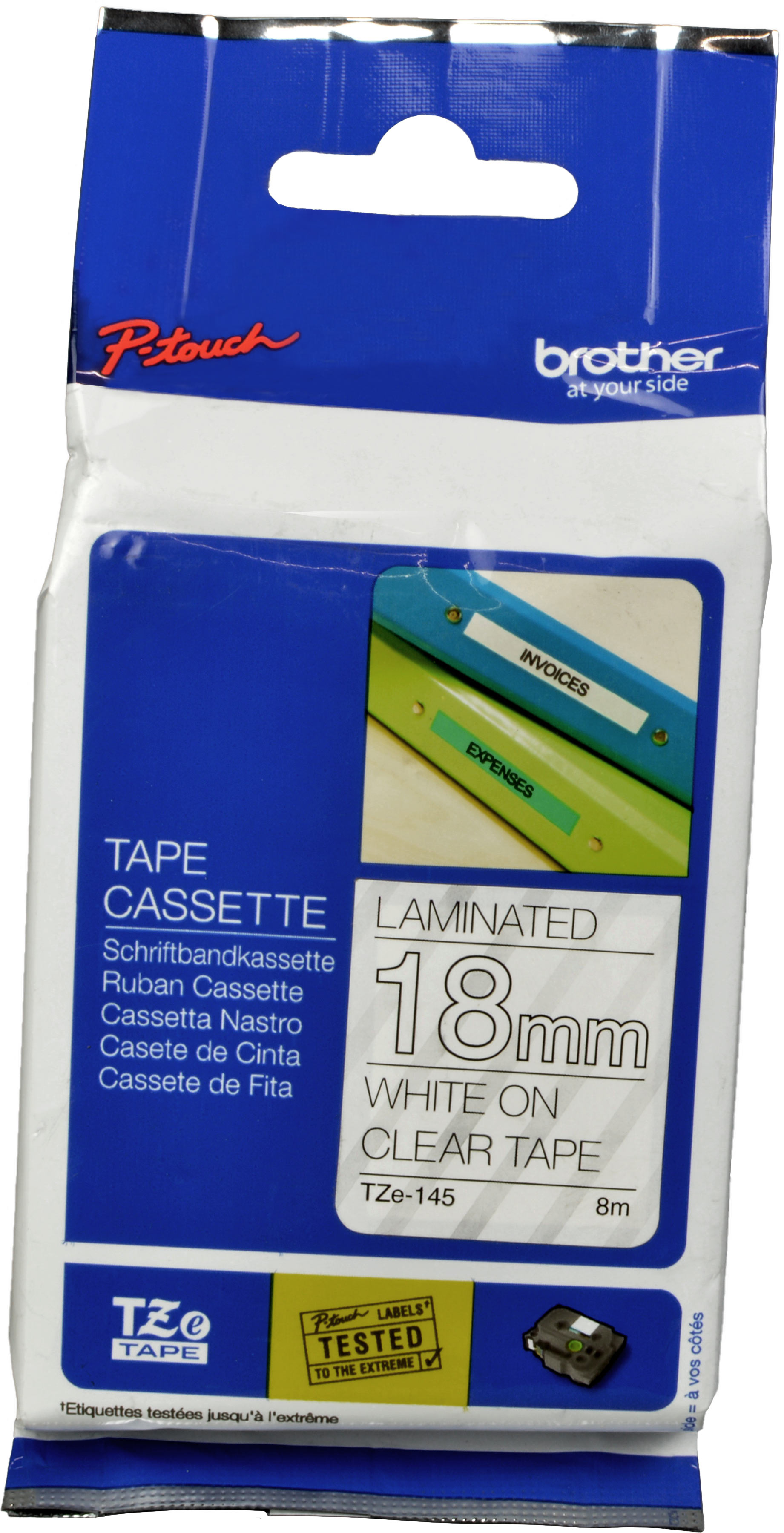 Brother P-Touch Band TZe-145 weiß auf transparent 18mm 8m laminiert