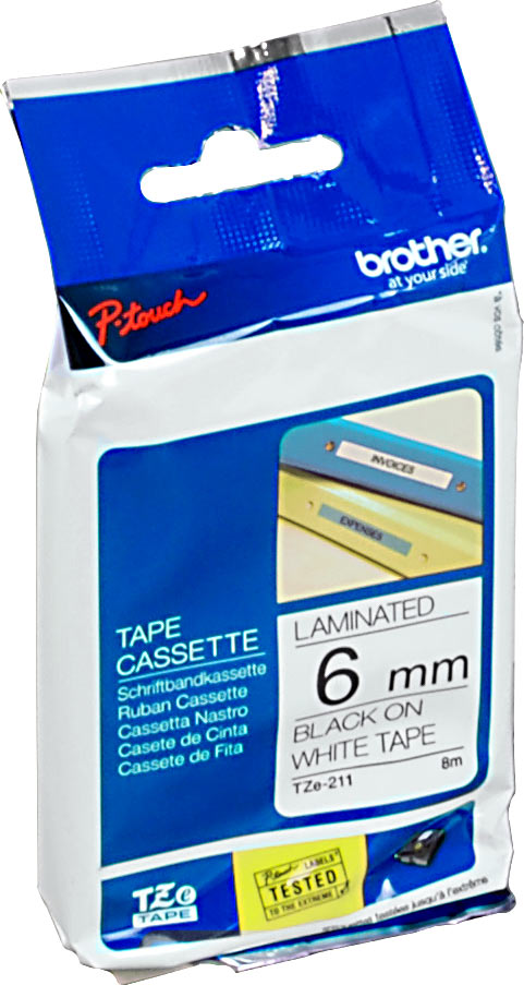 Brother P-Touch Band TZe-211 schwarz auf weiß 6mm / 8m laminiert