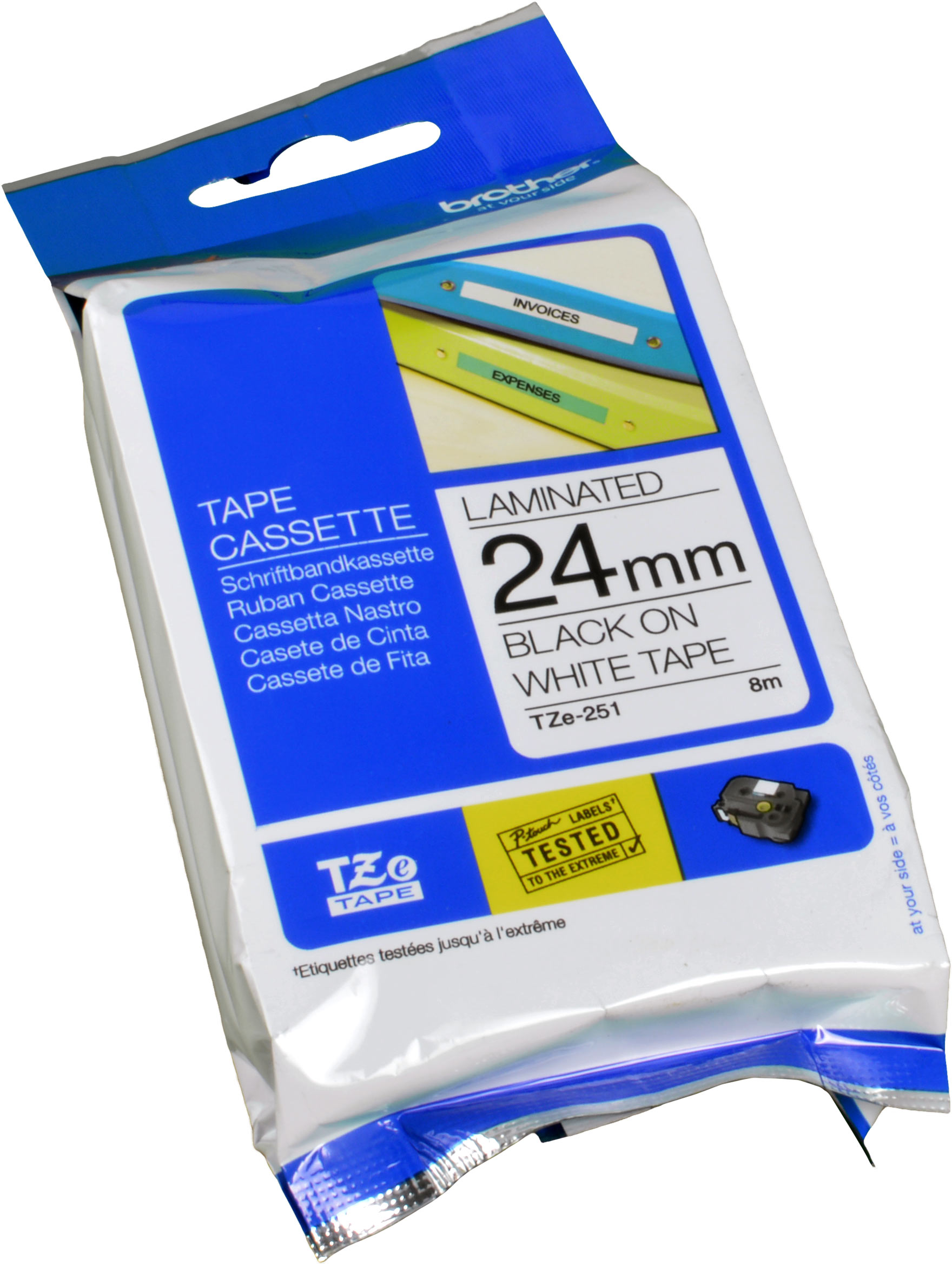 Brother P-Touch Band TZe-251  schwarz auf weiß  24mm / 8m  laminiert