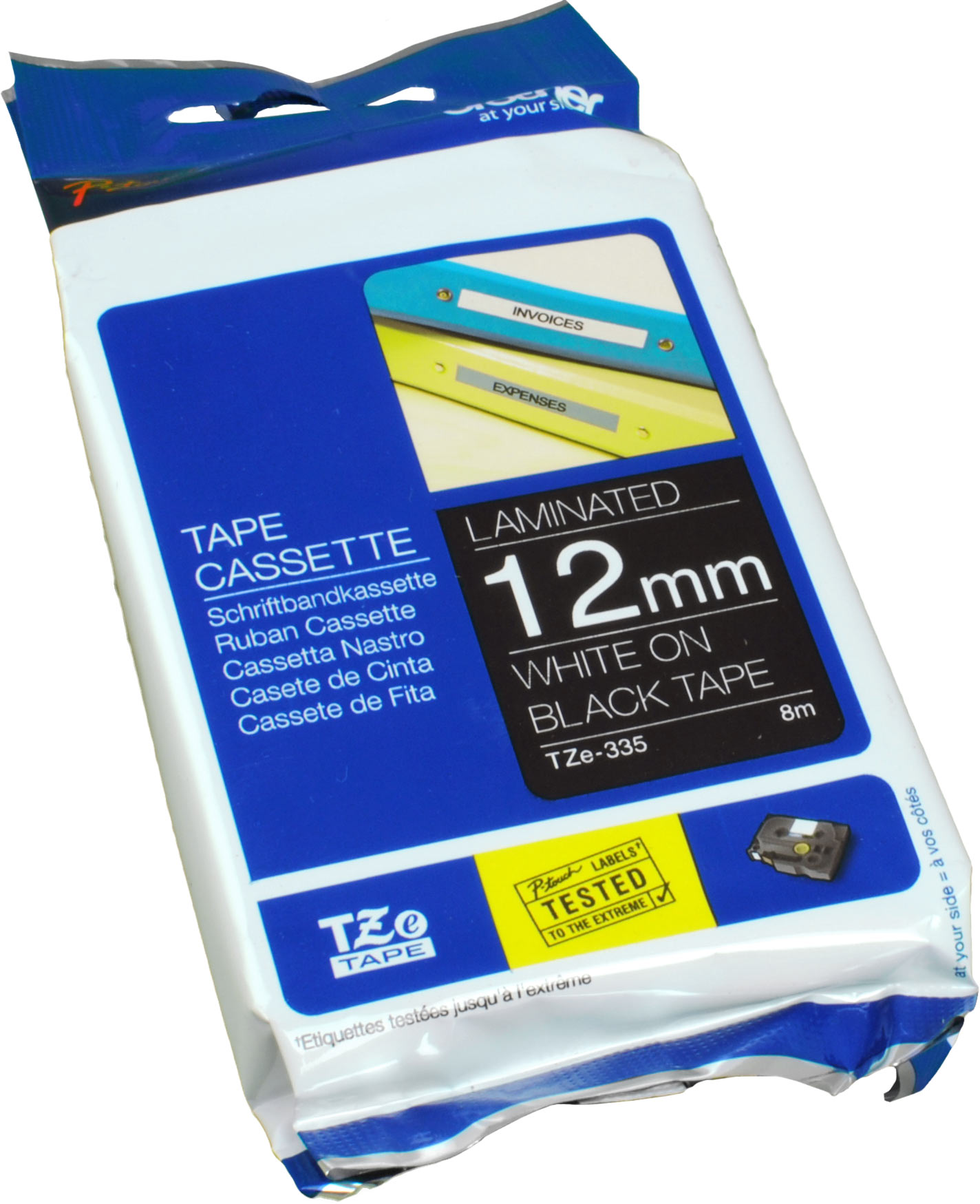 Brother P-Touch Band TZe-335 weiß auf schwarz 12mm / 8m laminiert