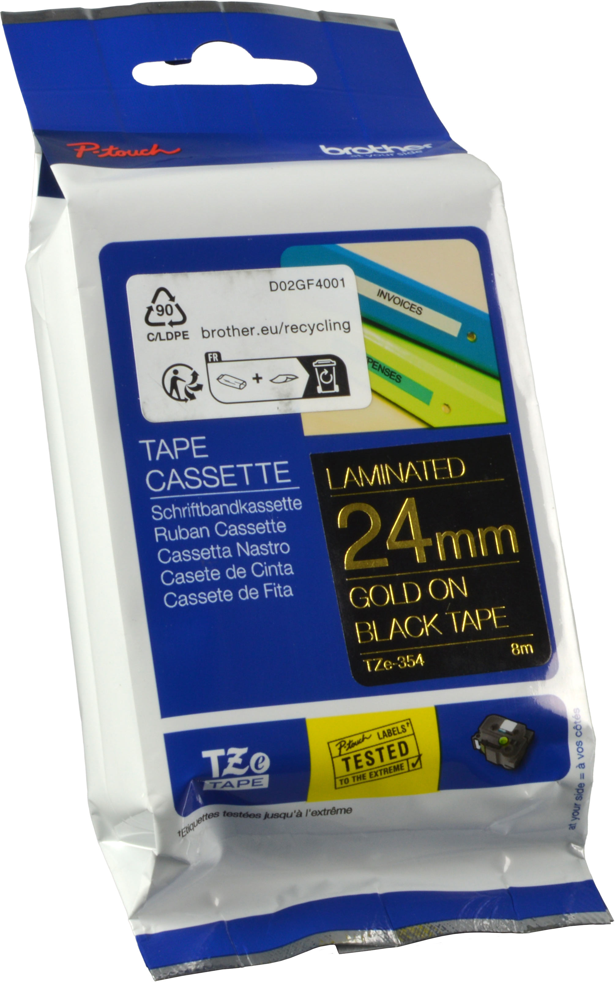 Brother P-Touch Band TZe-354  gold auf schwarz  24mm / 8m  laminiert